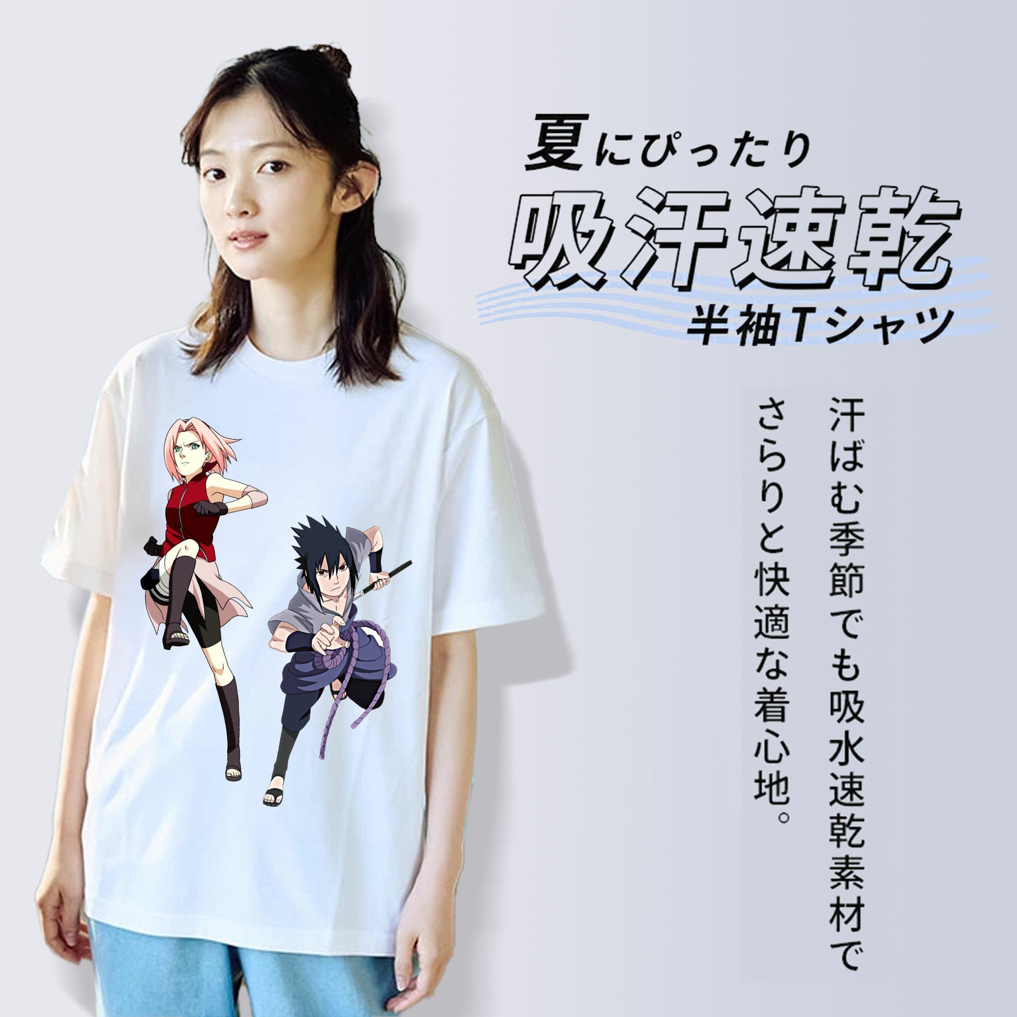 NARUTO -ナルト- 春野サクラ Haruno Sakura レディースカジュアルプリントTシャツ（綿100％）