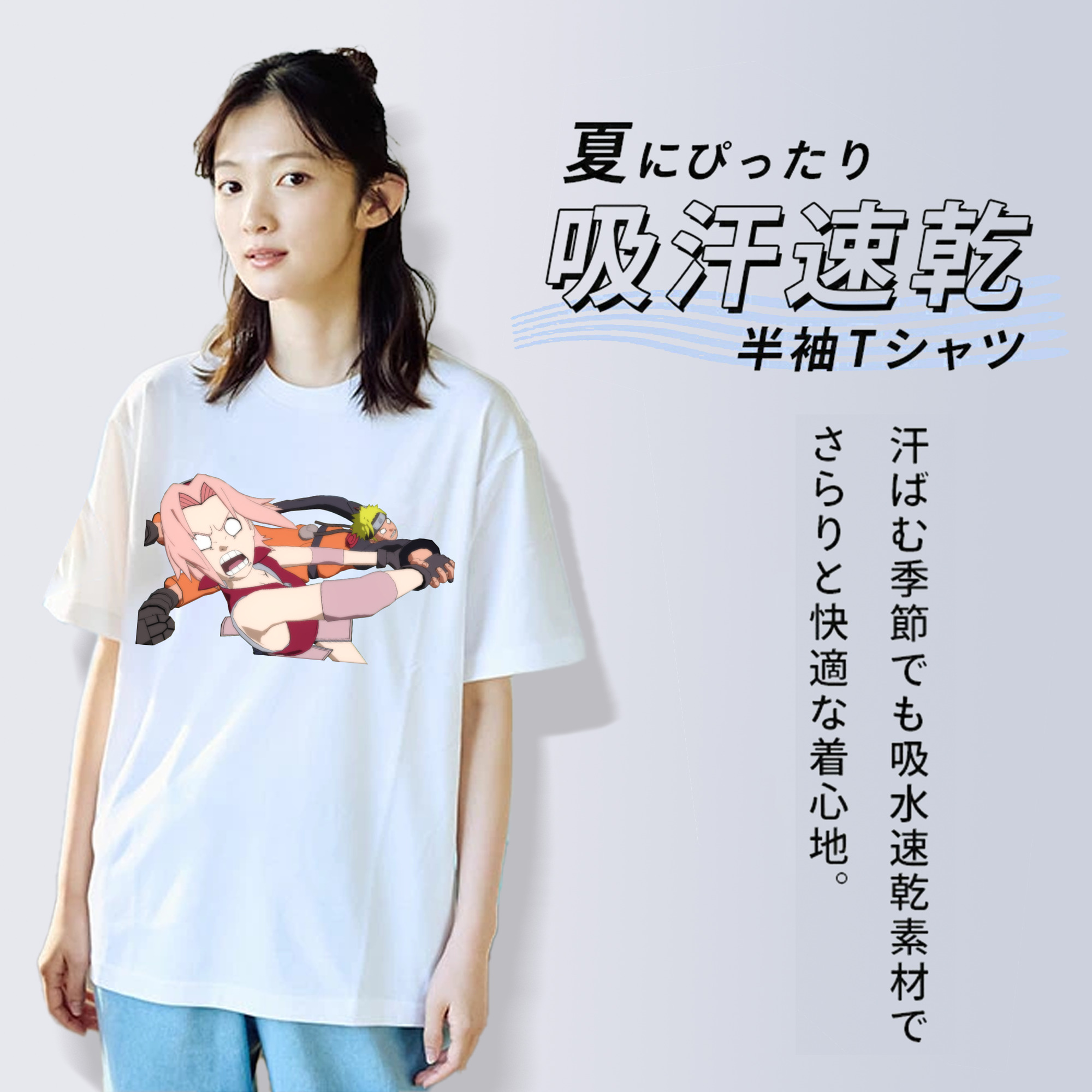 NARUTO -ナルト- 春野サクラ Haruno Sakura レディースカジュアルプリントTシャツ（綿100％）