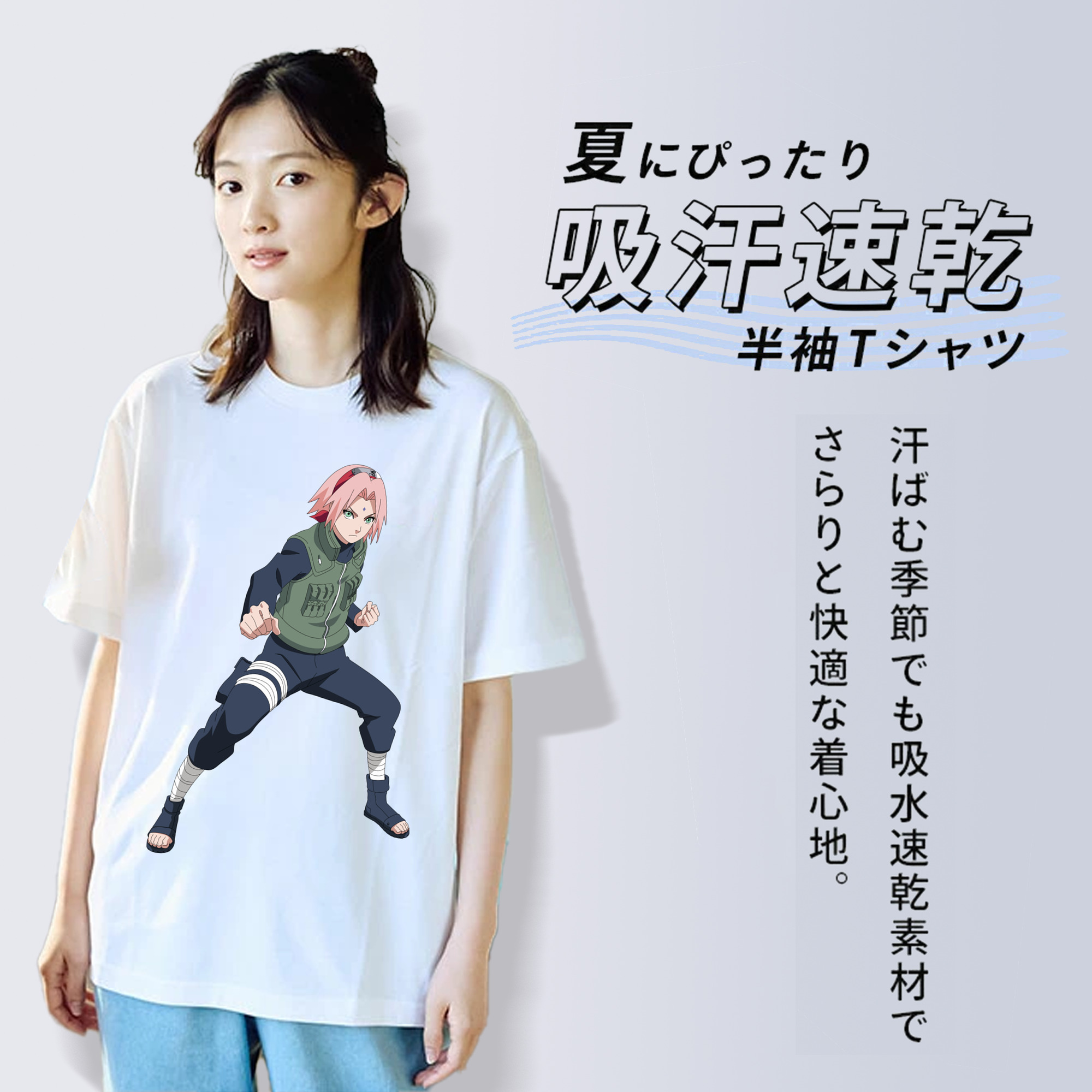 NARUTO -ナルト- 春野サクラ Haruno Sakura レディースカジュアルプリントTシャツ（綿100％）