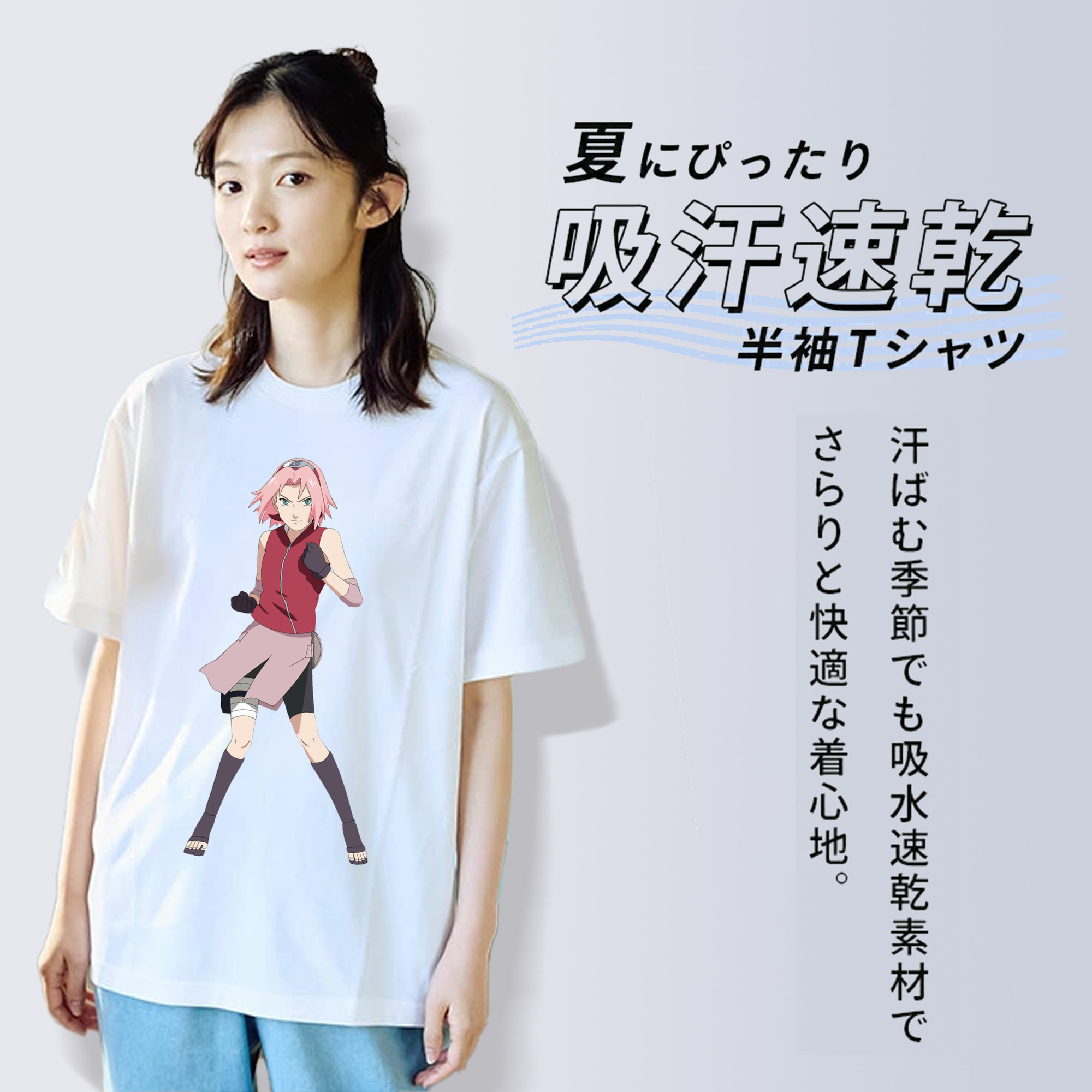 NARUTO -ナルト- 春野サクラ Haruno Sakura レディースカジュアルプリントTシャツ（綿100％）