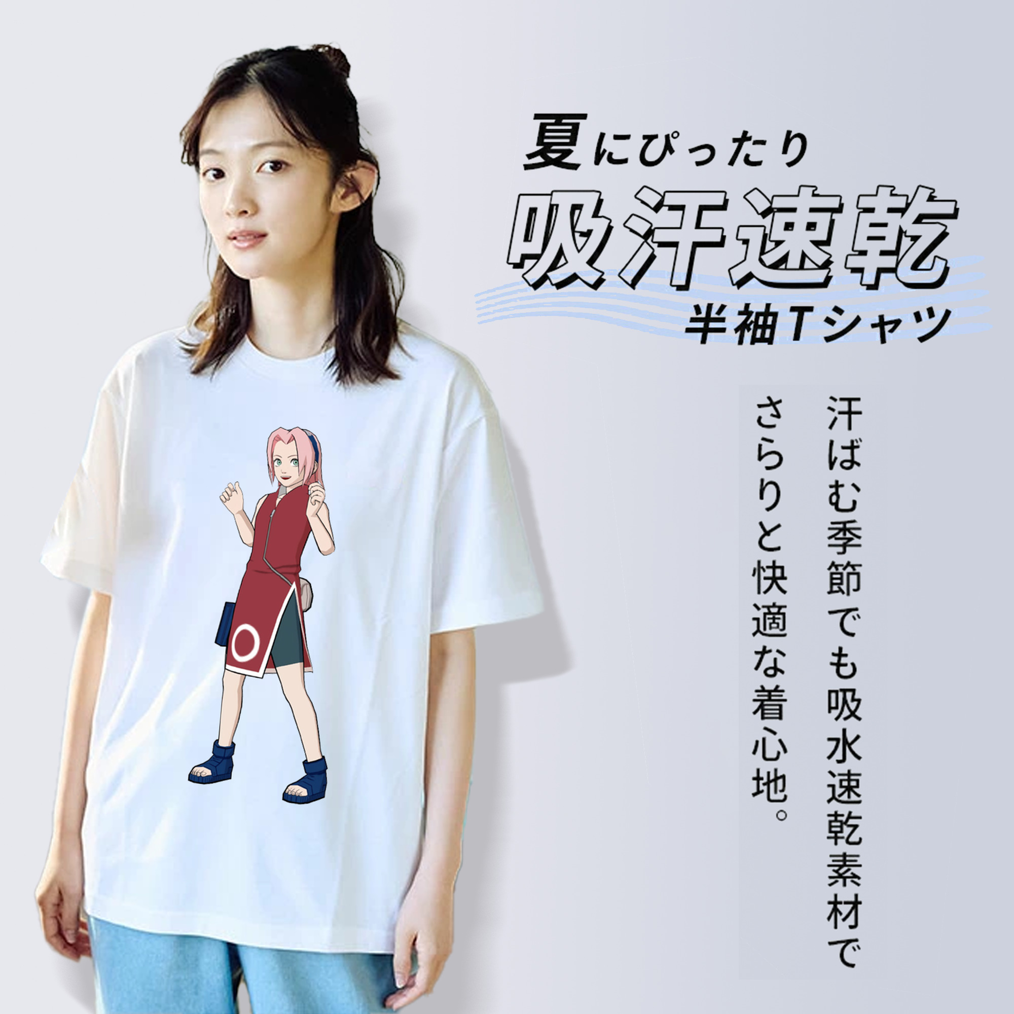NARUTO -ナルト- 春野サクラ Haruno Sakura レディースカジュアルプリントTシャツ（綿100％）