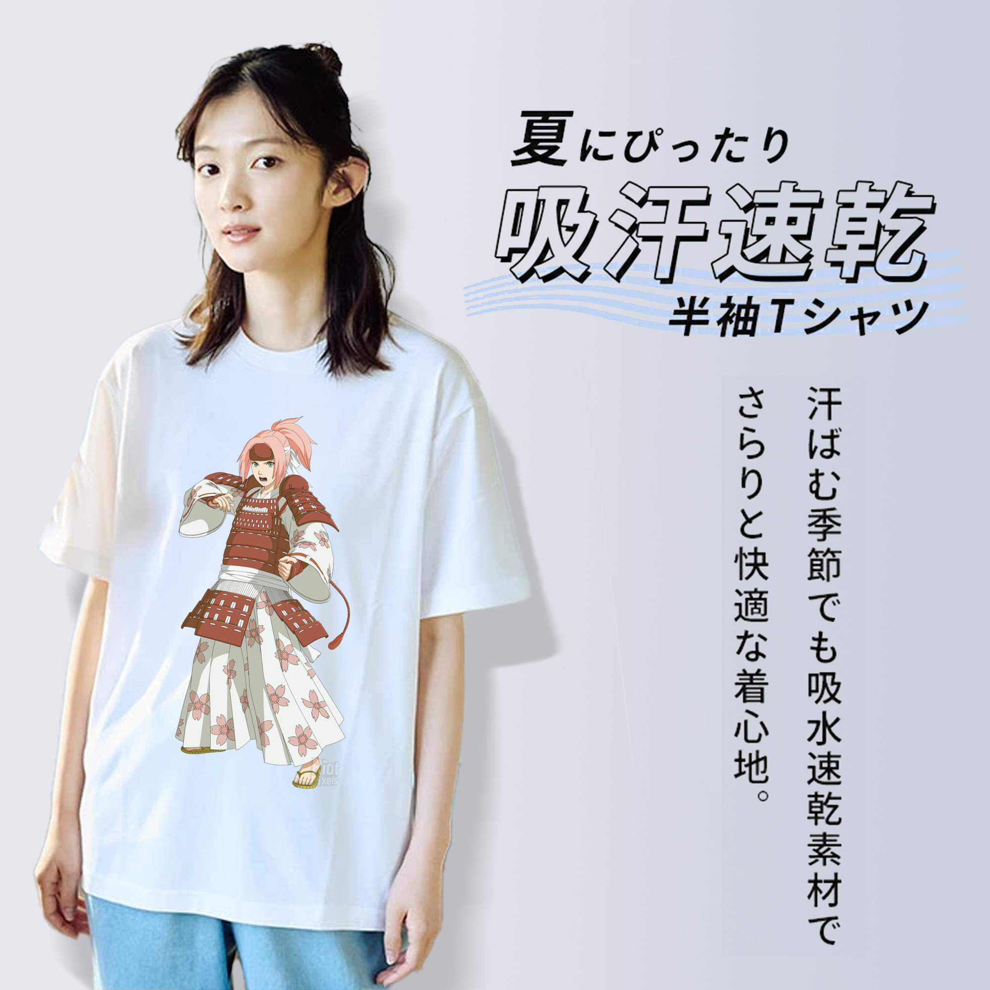NARUTO -ナルト- 春野サクラ Haruno Sakura レディースカジュアルプリントTシャツ（綿100％）