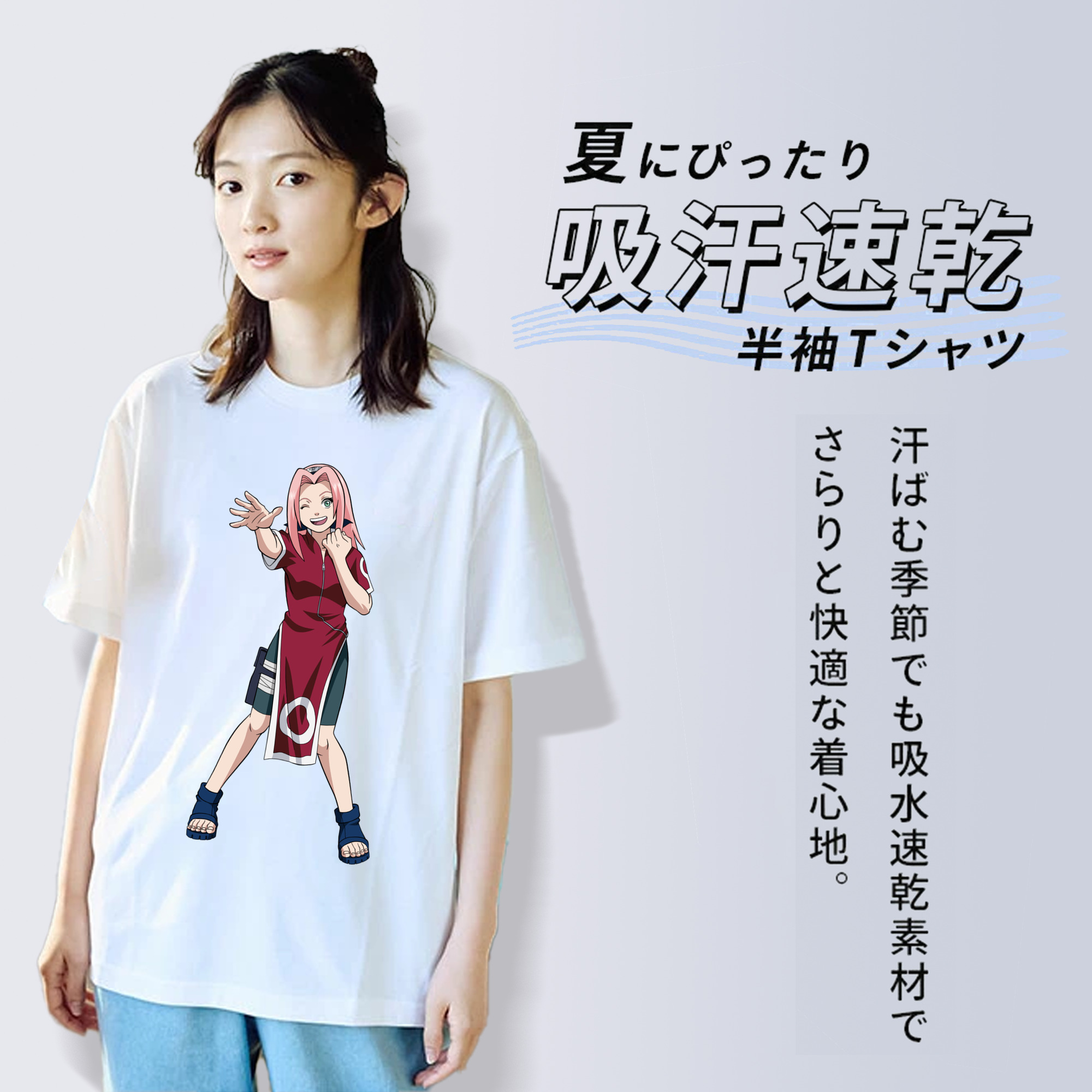 NARUTO -ナルト- 春野サクラ Haruno Sakura レディースカジュアルプリントTシャツ（綿100％）