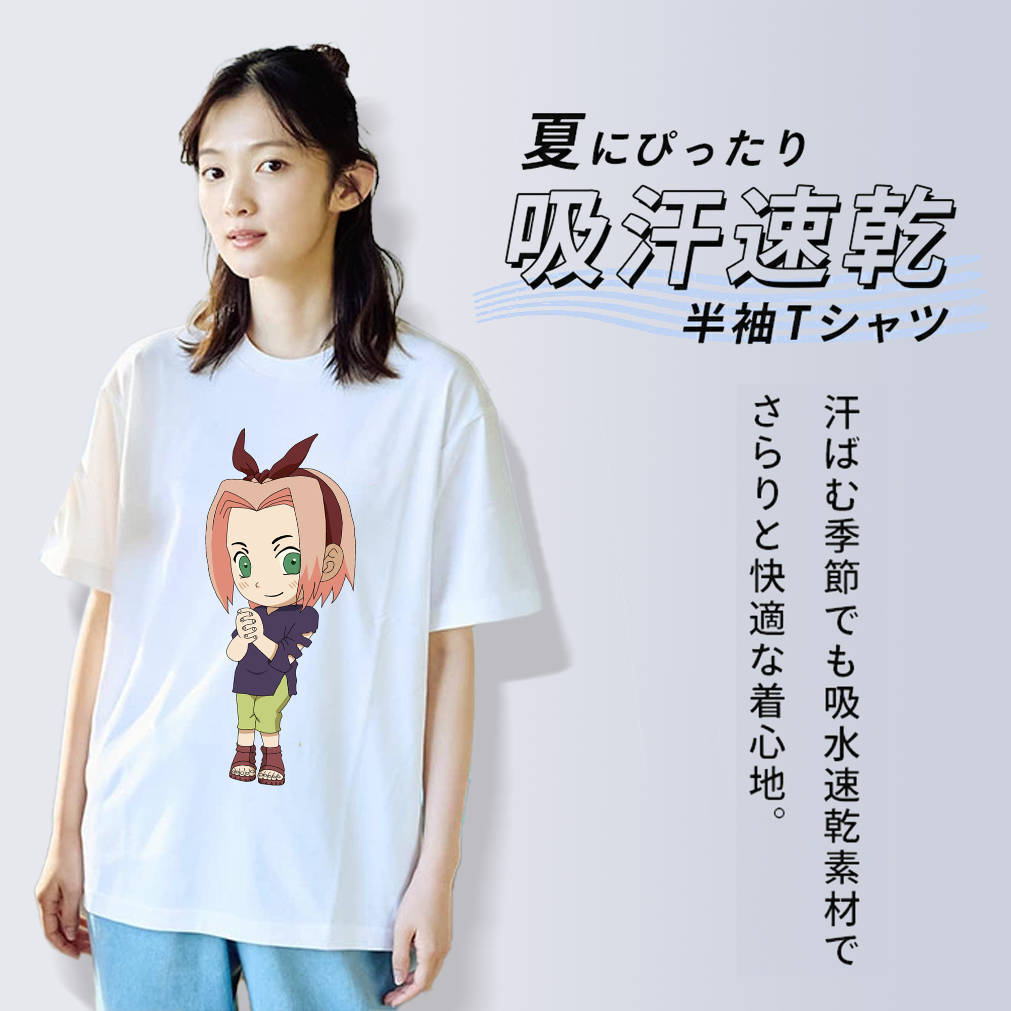 NARUTO -ナルト- 春野サクラ Haruno Sakura レディースカジュアルプリントTシャツ（綿100％）