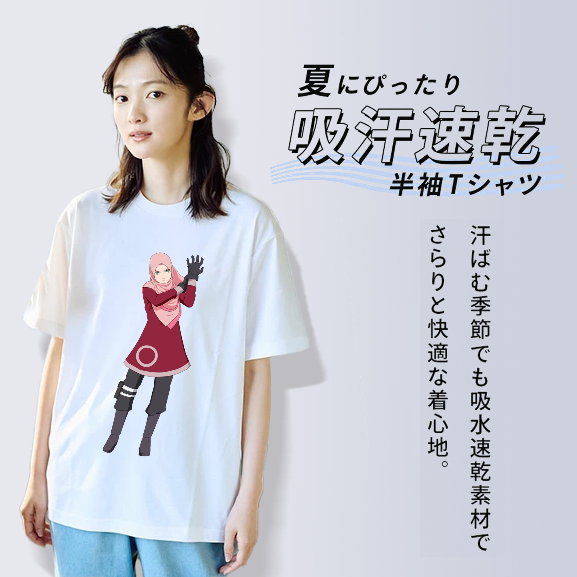 NARUTO -ナルト- 春野サクラ Haruno Sakura レディースカジュアルプリントTシャツ（綿100％）