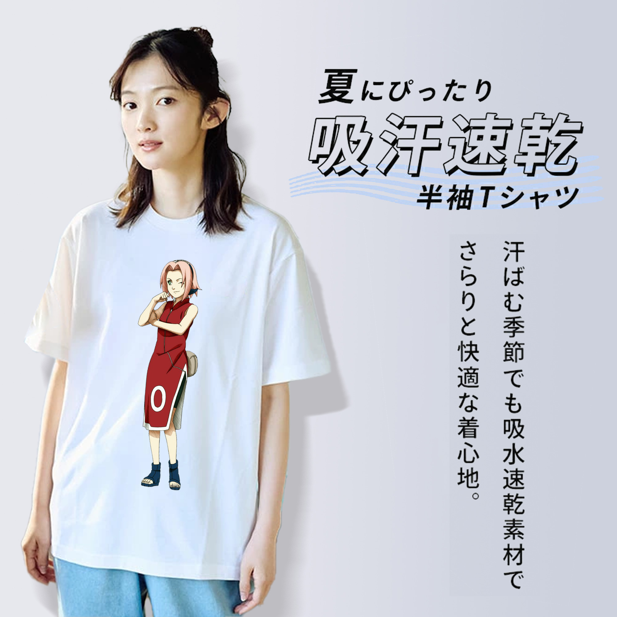 NARUTO -ナルト- 春野サクラ Haruno Sakura レディースカジュアルプリントTシャツ（綿100％）