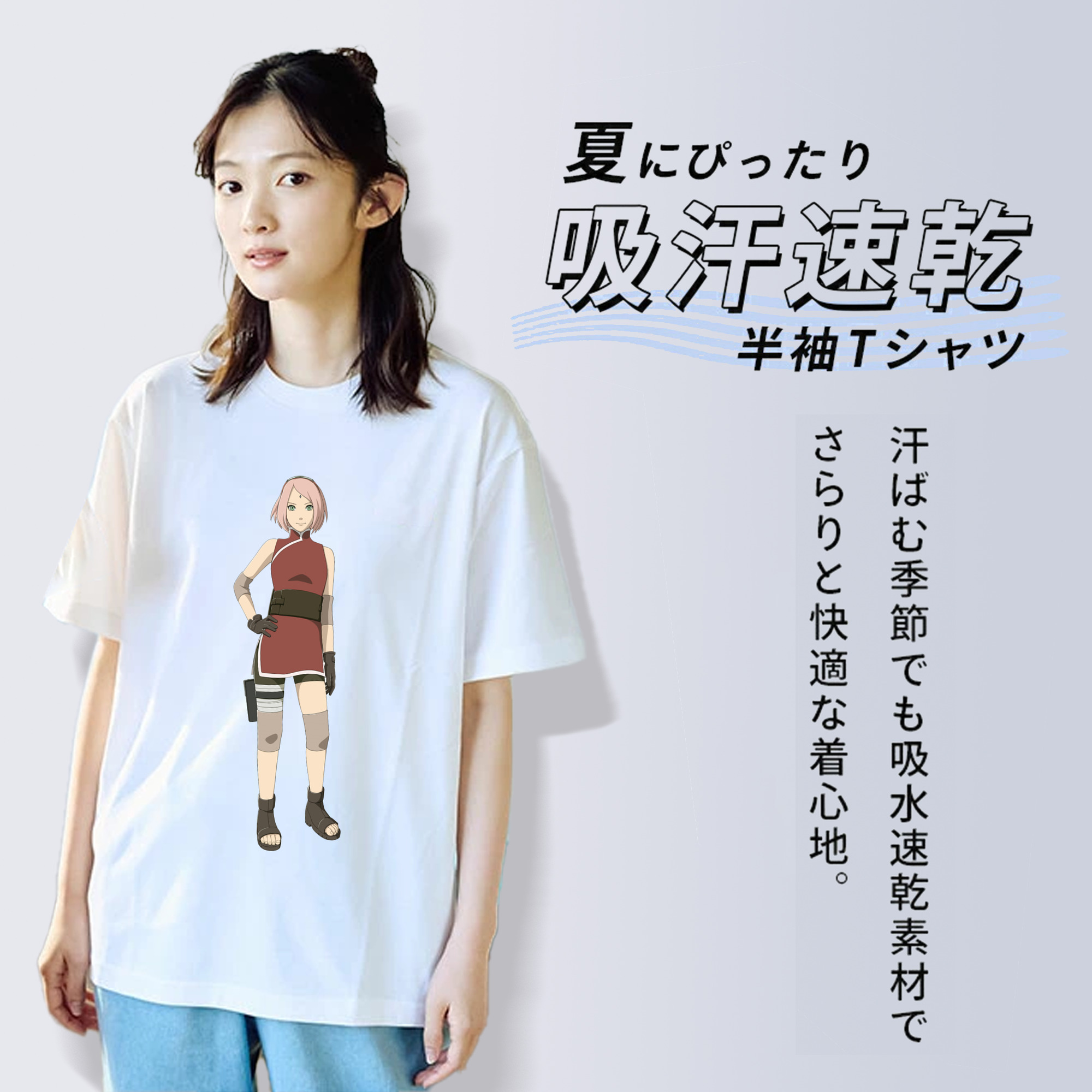 NARUTO -ナルト- 春野サクラ Haruno Sakura レディースカジュアルプリントTシャツ（綿100％）