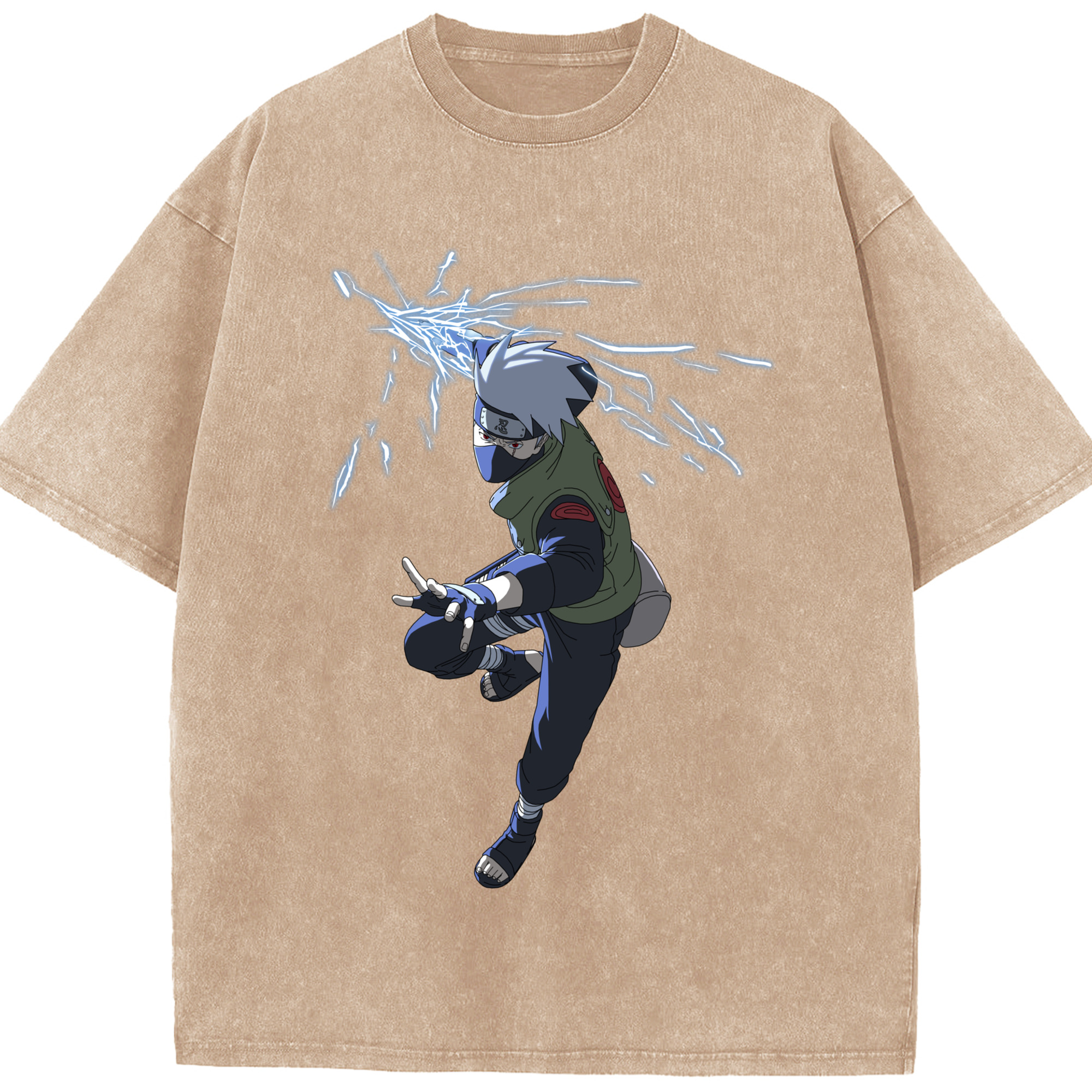 （画像用） NARUTO -ナルト- はたけ カカシ Hatake Kakashi 綿100% ヴィンテージ風 半袖Tシャツ（フロントプリント）