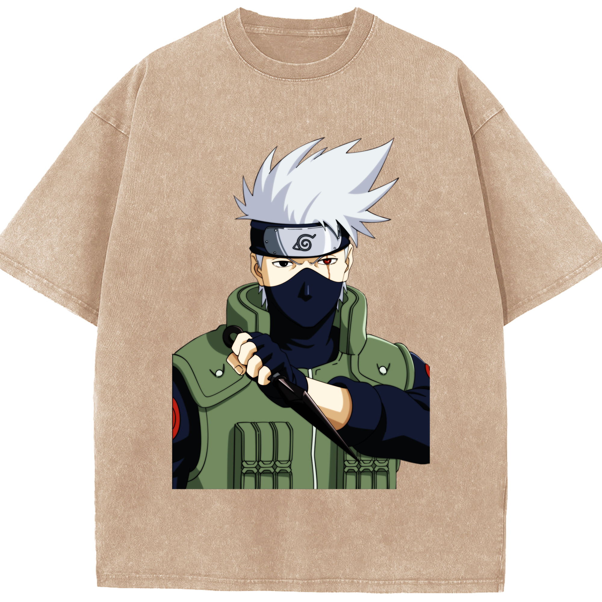（画像用） NARUTO -ナルト- はたけ カカシ Hatake Kakashi 綿100% ヴィンテージ風 半袖Tシャツ（フロントプリント）