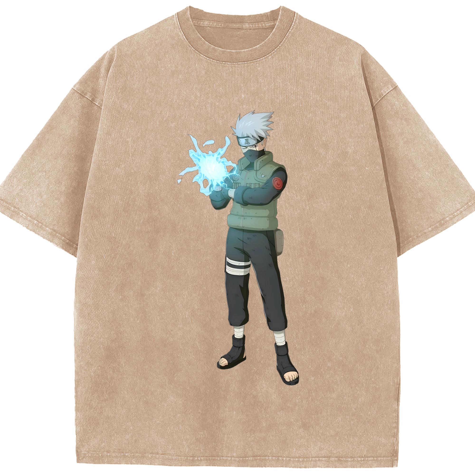 （画像用） NARUTO -ナルト- はたけ カカシ Hatake Kakashi 綿100% ヴィンテージ風 半袖Tシャツ（フロントプリント）
