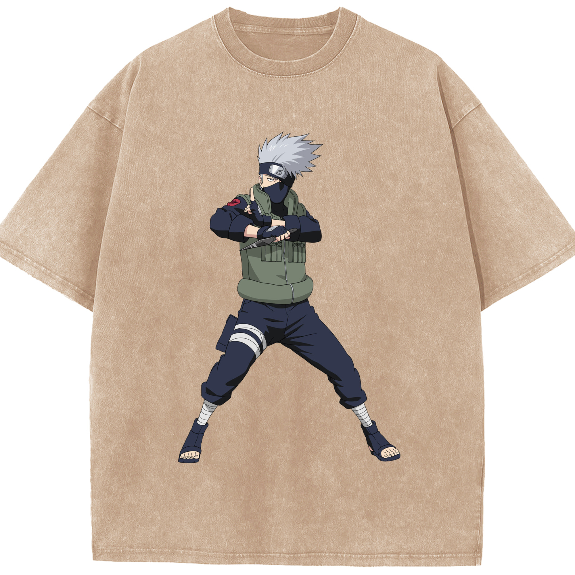 （画像用） NARUTO -ナルト- はたけ カカシ Hatake Kakashi 綿100% ヴィンテージ風 半袖Tシャツ（フロントプリント）