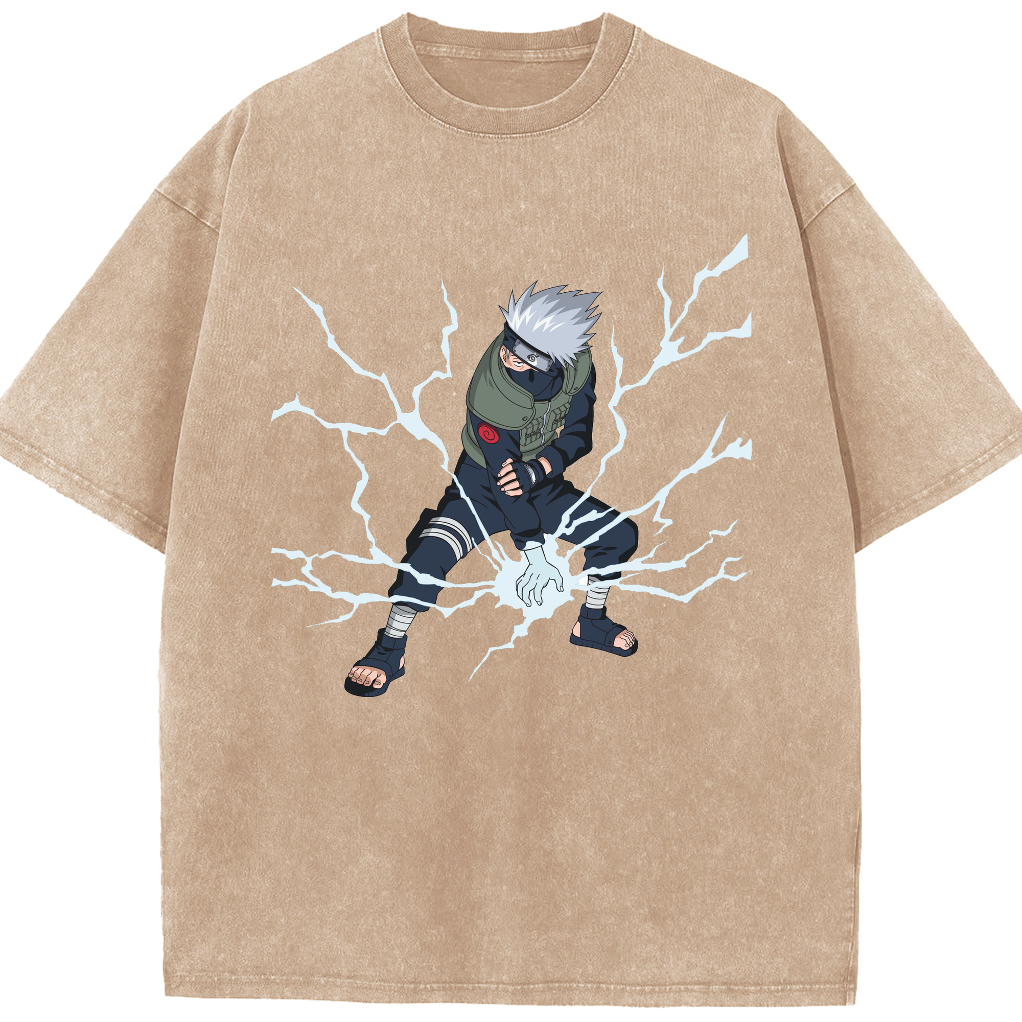 （画像用） NARUTO -ナルト- はたけ カカシ Hatake Kakashi 綿100% ヴィンテージ風 半袖Tシャツ（フロントプリント）