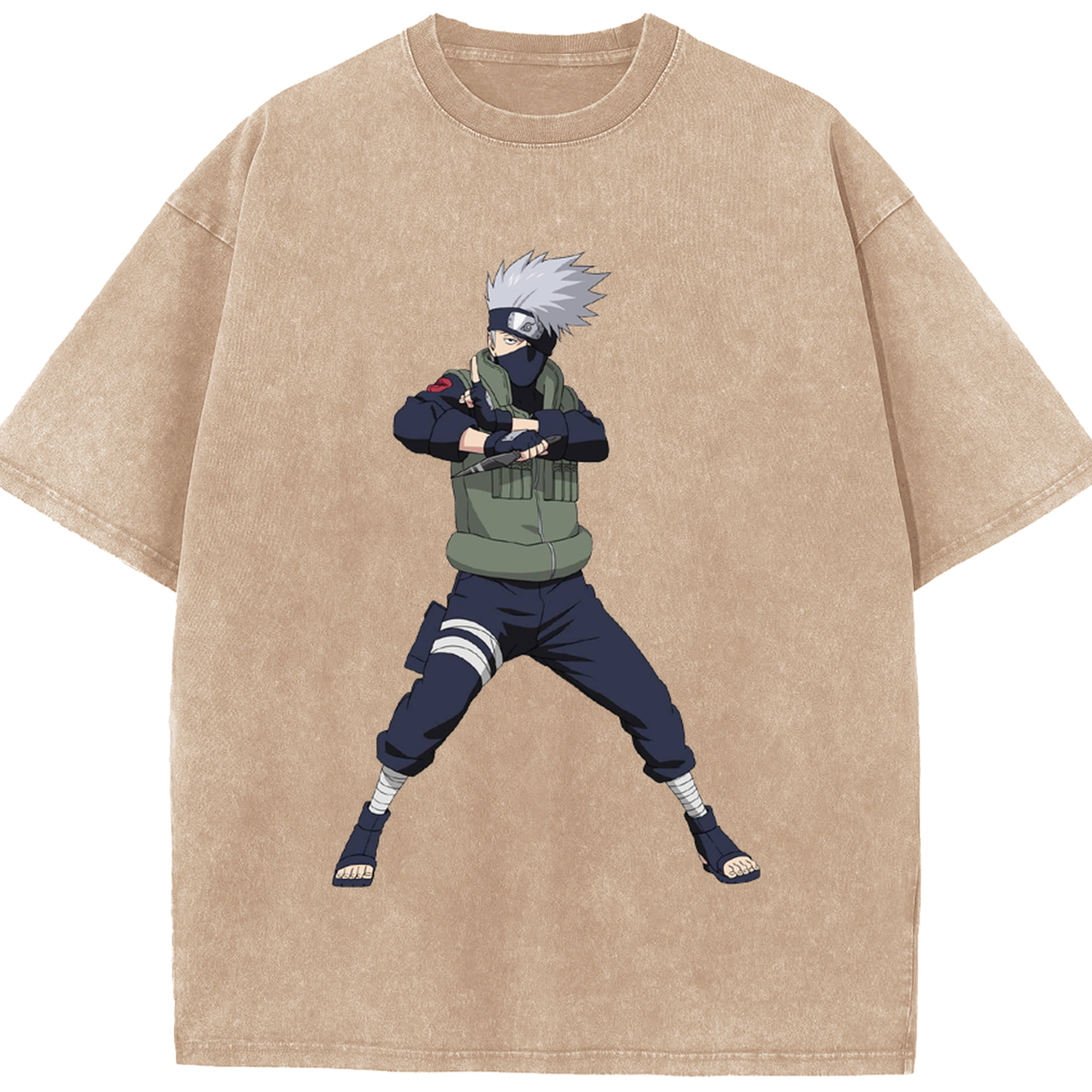 （画像用） NARUTO -ナルト- はたけ カカシ Hatake Kakashi 綿100% ヴィンテージ風 半袖Tシャツ（フロントプリント）
