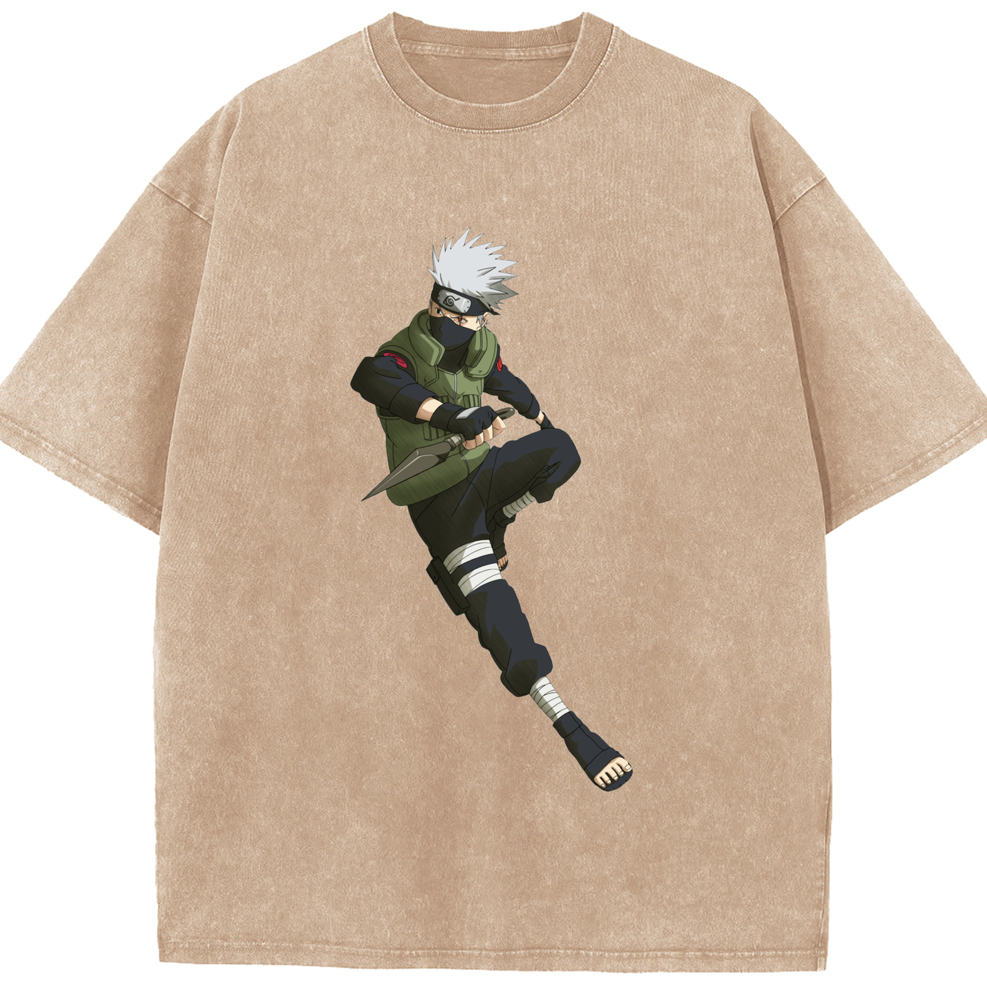 （画像用） NARUTO -ナルト- はたけ カカシ Hatake Kakashi 綿100% ヴィンテージ風 半袖Tシャツ（フロントプリント）