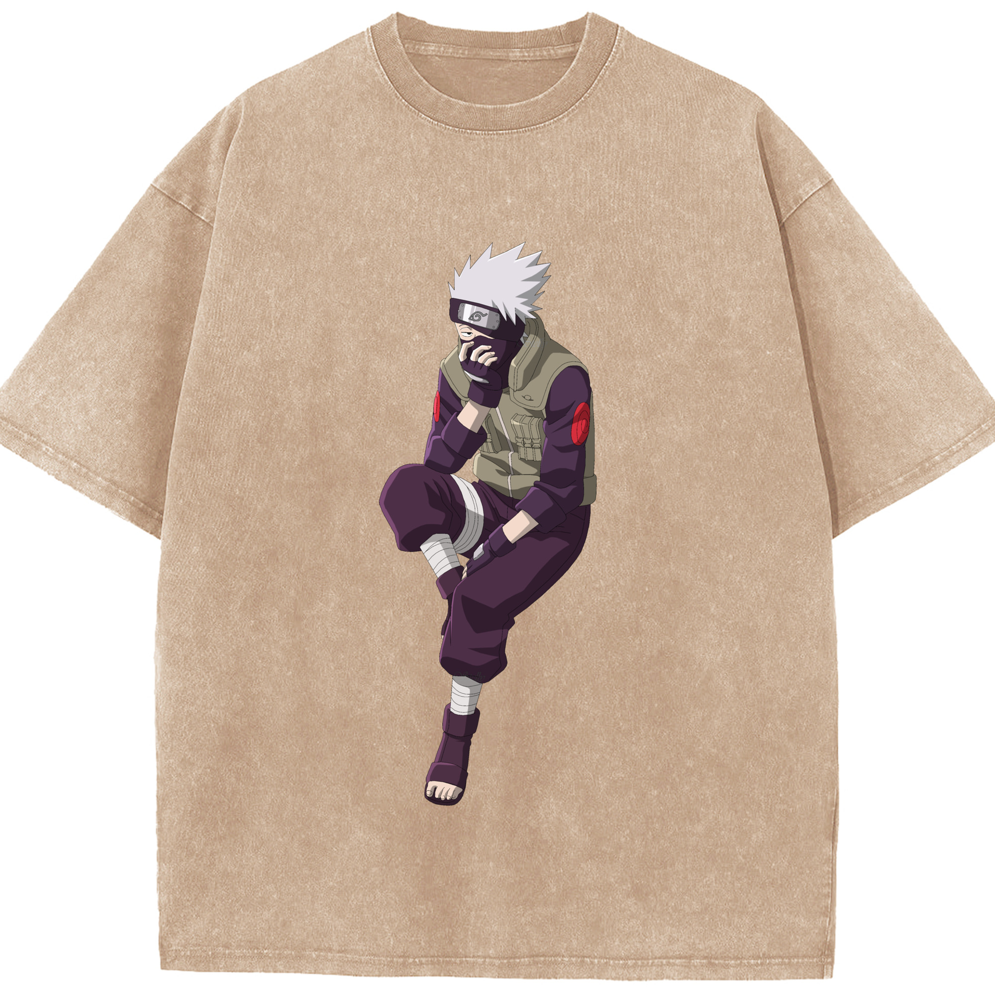 （画像用） NARUTO -ナルト- はたけ カカシ Hatake Kakashi 綿100% ヴィンテージ風 半袖Tシャツ（フロントプリント）