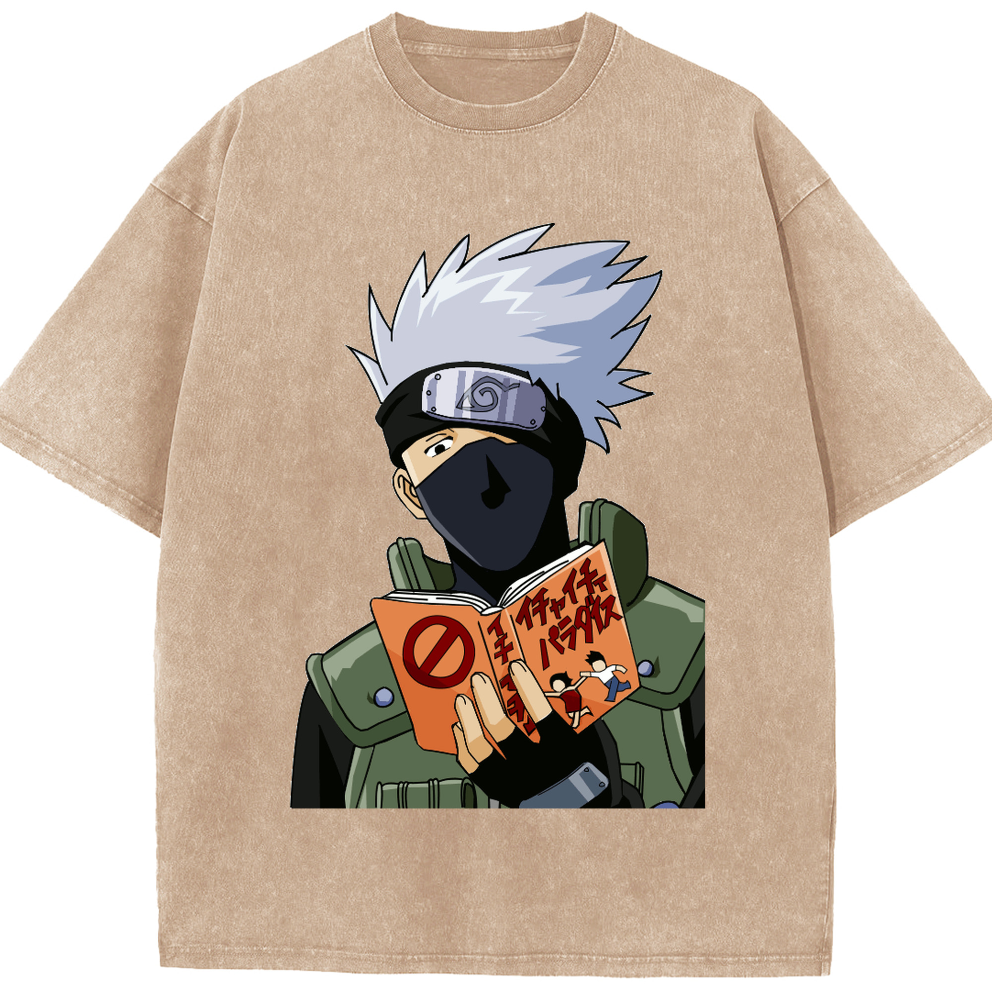 （画像用） NARUTO -ナルト- はたけ カカシ Hatake Kakashi 綿100% ヴィンテージ風 半袖Tシャツ（フロントプリント）
