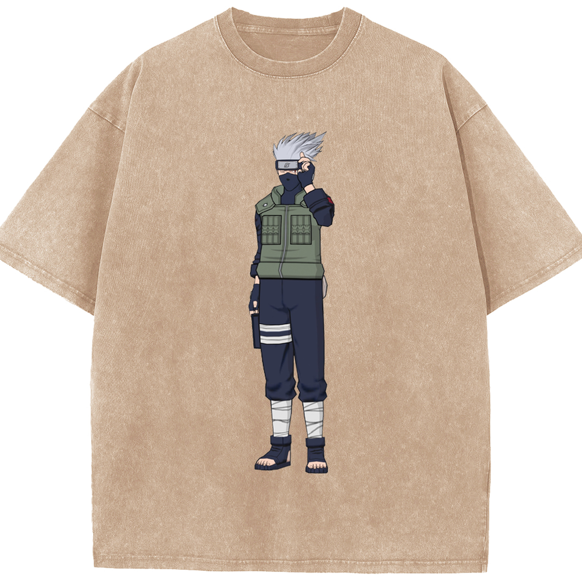 （画像用） NARUTO -ナルト- はたけ カカシ Hatake Kakashi 綿100% ヴィンテージ風 半袖Tシャツ（フロントプリント）