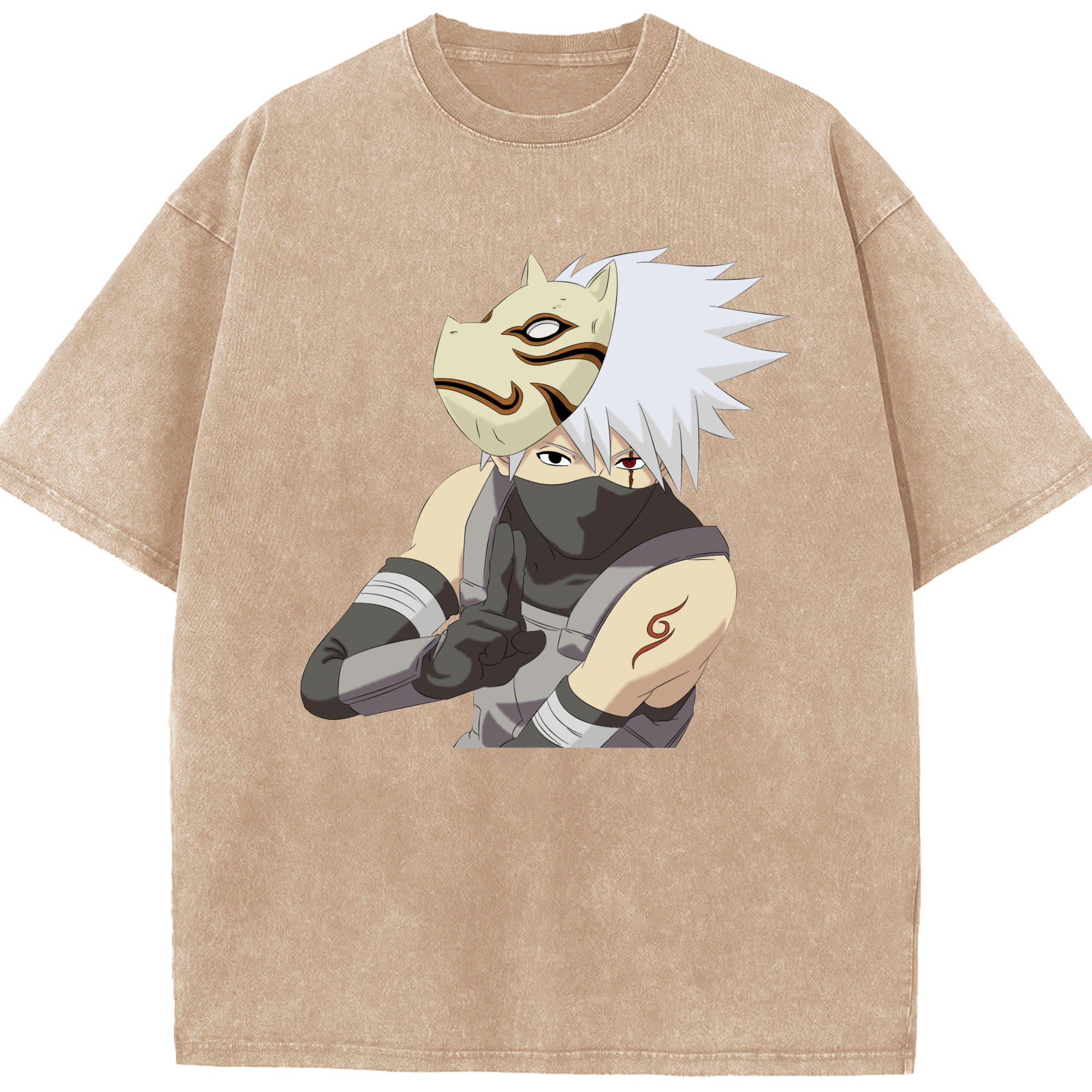 （画像用） NARUTO -ナルト- はたけ カカシ Hatake Kakashi 綿100% ヴィンテージ風 半袖Tシャツ（フロントプリント）
