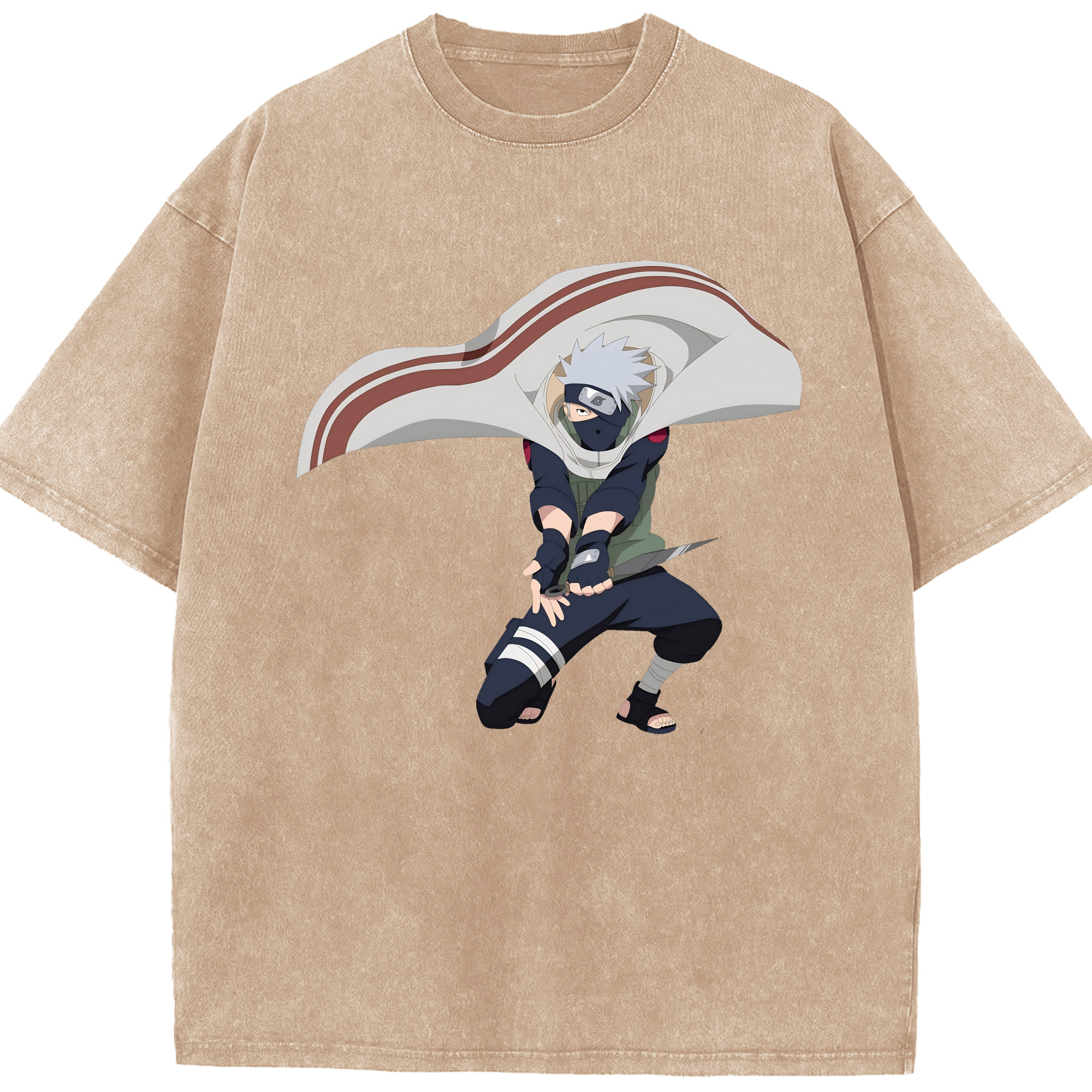 （画像用） NARUTO -ナルト- はたけ カカシ Hatake Kakashi 綿100% ヴィンテージ風 半袖Tシャツ（フロントプリント）