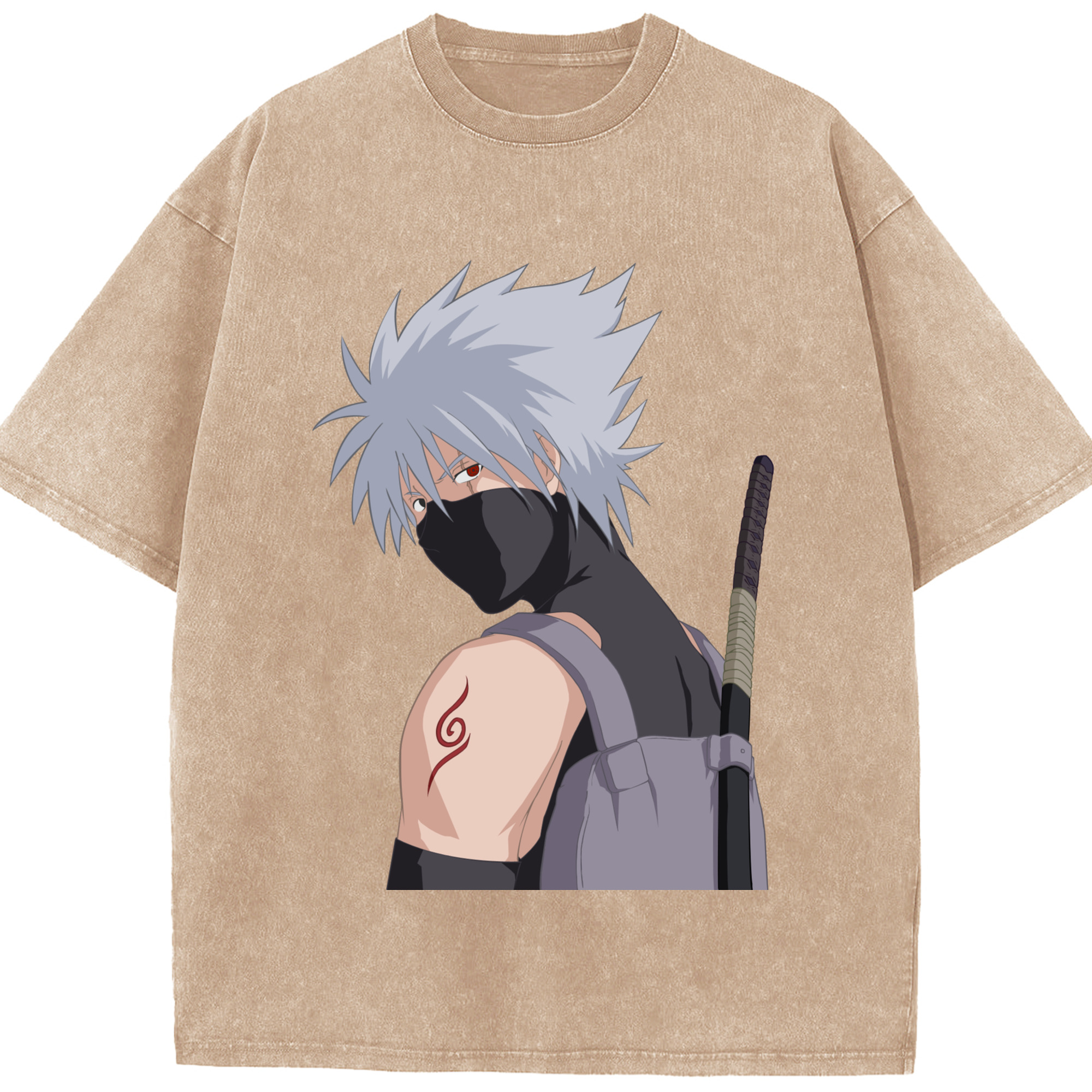 （画像用） NARUTO -ナルト- はたけ カカシ Hatake Kakashi 綿100% ヴィンテージ風 半袖Tシャツ（フロントプリント）