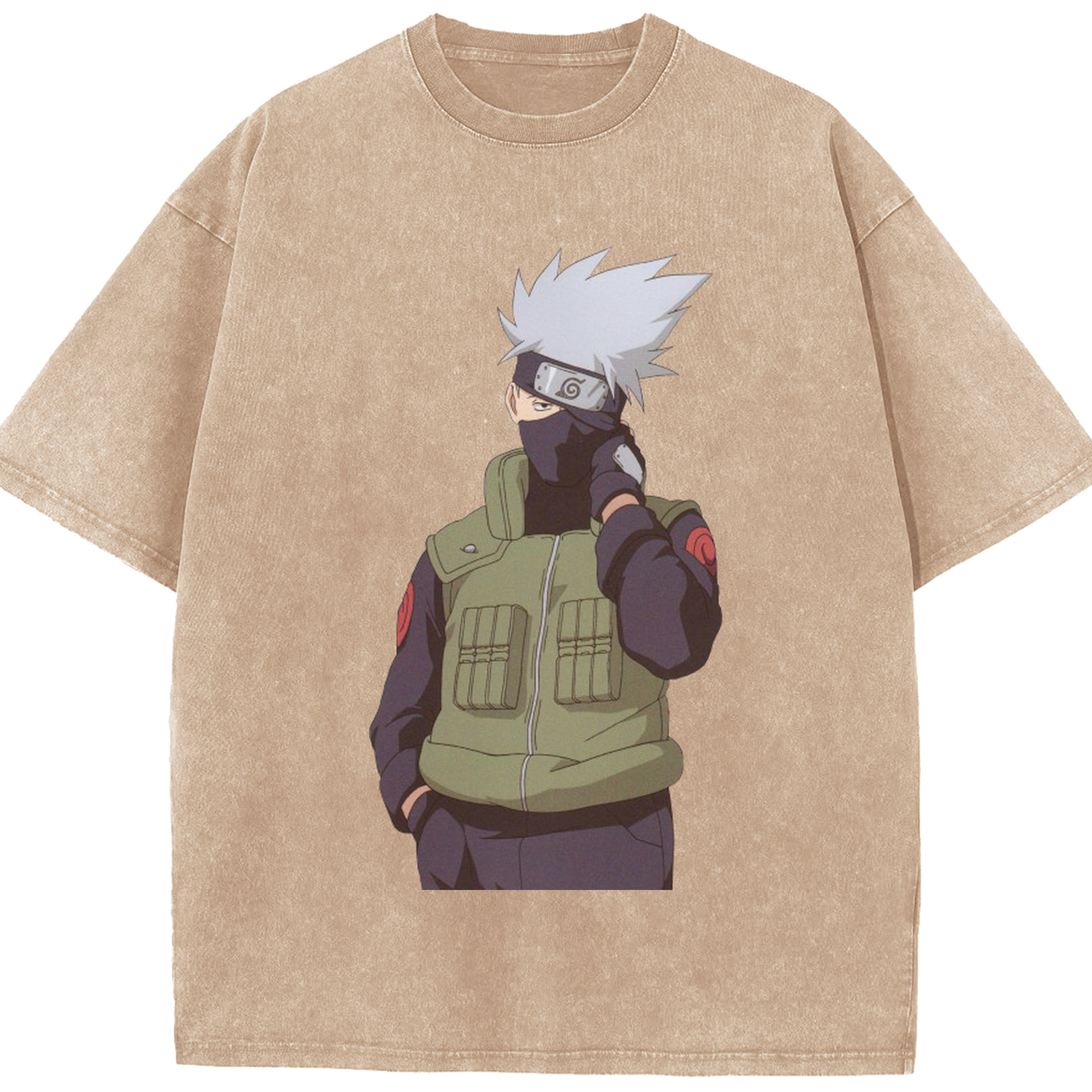 （画像用） NARUTO -ナルト- はたけ カカシ Hatake Kakashi 綿100% ヴィンテージ風 半袖Tシャツ（フロントプリント）