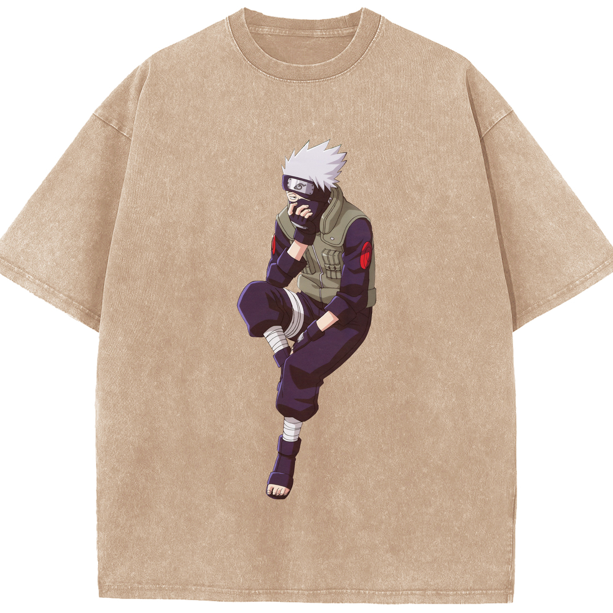 （画像用） NARUTO -ナルト- はたけ カカシ Hatake Kakashi 綿100% ヴィンテージ風 半袖Tシャツ（フロントプリント）