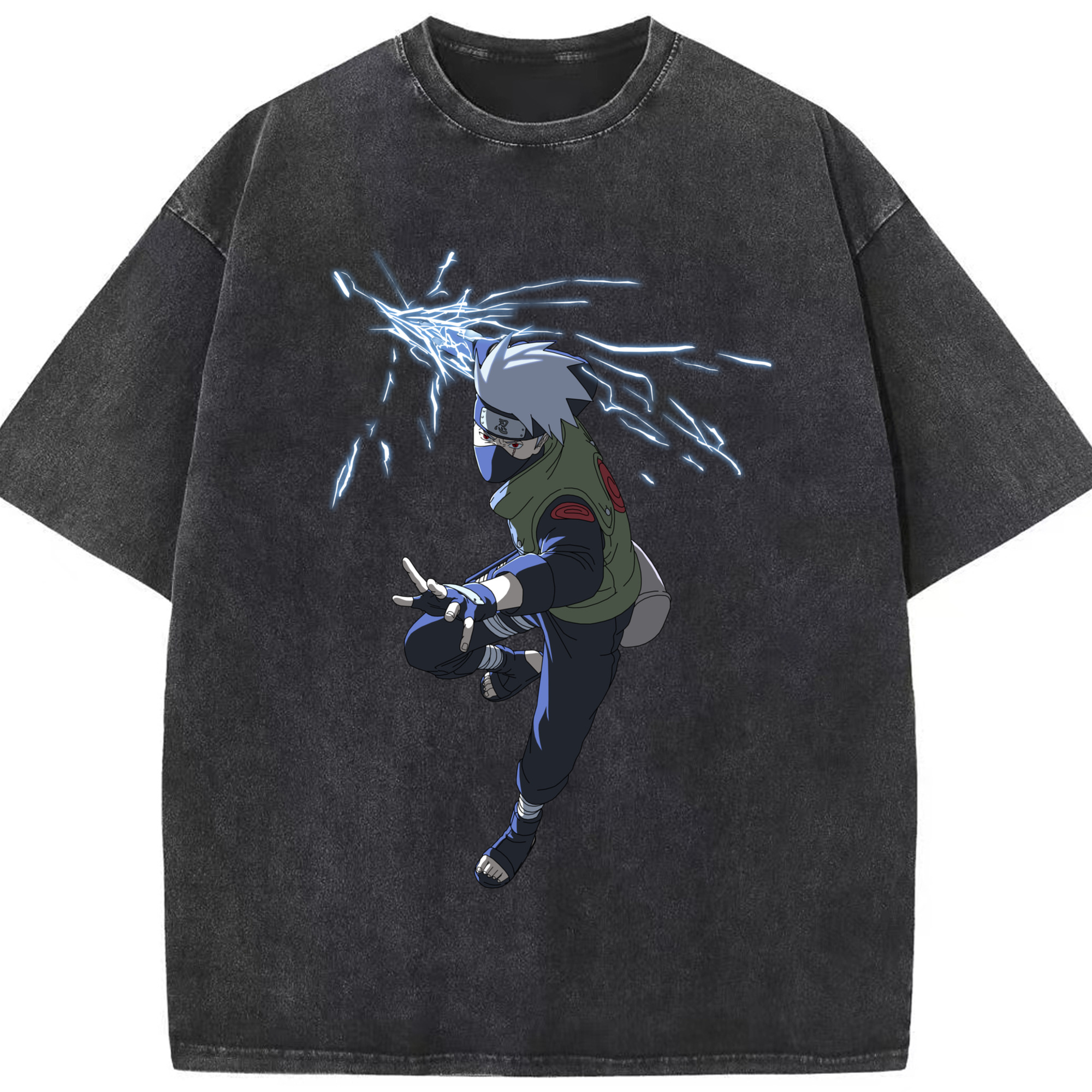 （画像用） NARUTO -ナルト- はたけ カカシ Hatake Kakashi 綿100% ヴィンテージ風 半袖Tシャツ（フロントプリント）