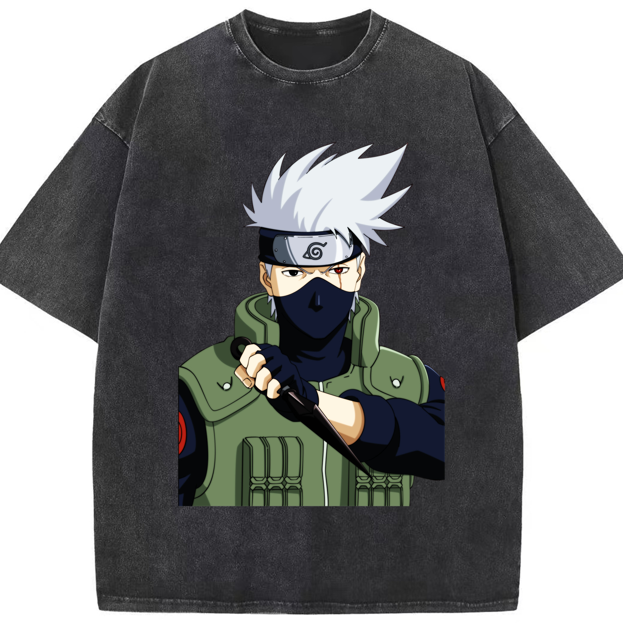 （画像用） NARUTO -ナルト- はたけ カカシ Hatake Kakashi 綿100% ヴィンテージ風 半袖Tシャツ（フロントプリント）