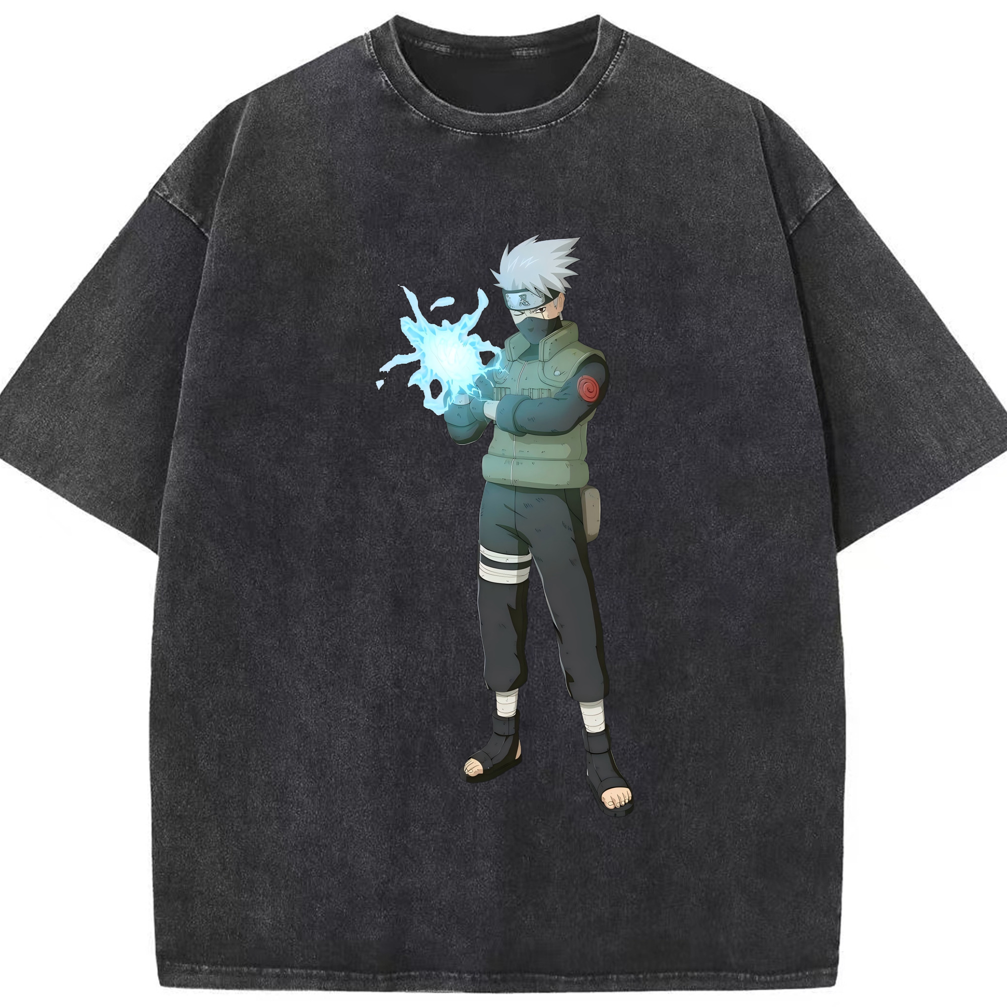 （画像用） NARUTO -ナルト- はたけ カカシ Hatake Kakashi 綿100% ヴィンテージ風 半袖Tシャツ（フロントプリント）