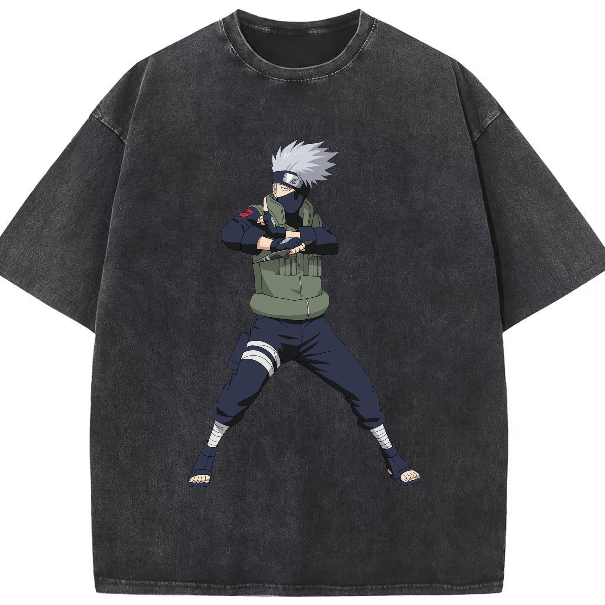 （画像用） NARUTO -ナルト- はたけ カカシ Hatake Kakashi 綿100% ヴィンテージ風 半袖Tシャツ（フロントプリント）