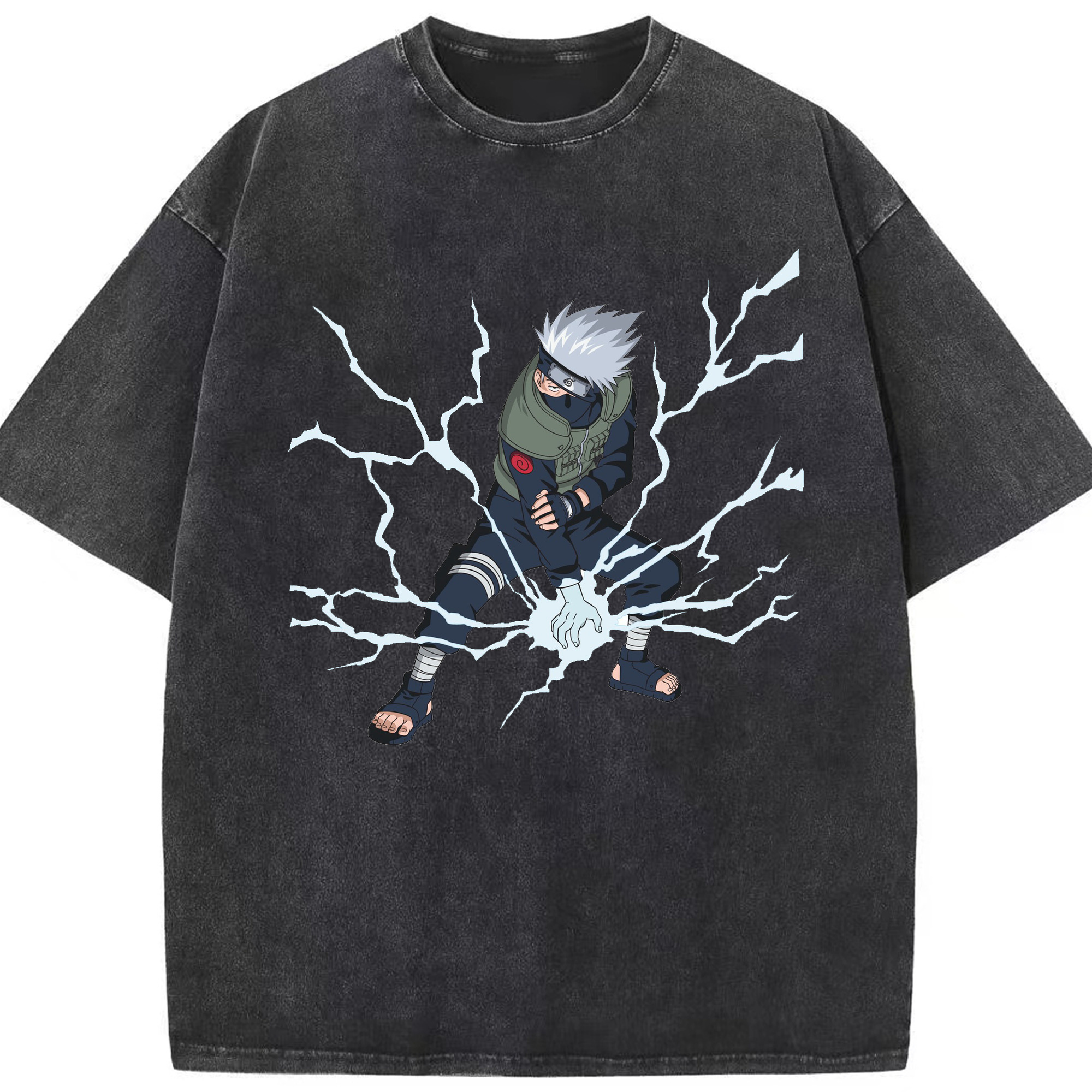 （画像用） NARUTO -ナルト- はたけ カカシ Hatake Kakashi 綿100% ヴィンテージ風 半袖Tシャツ（フロントプリント）