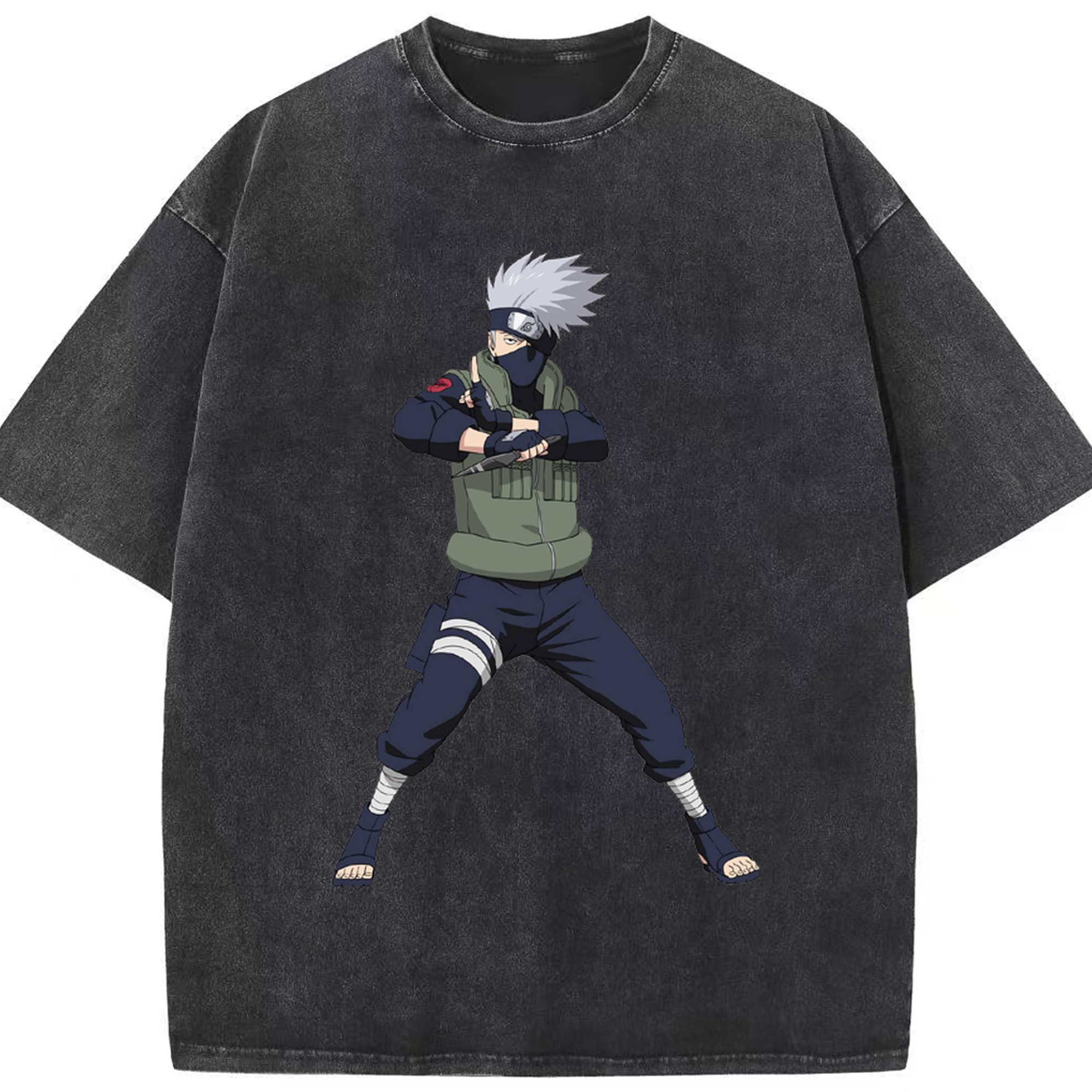（画像用） NARUTO -ナルト- はたけ カカシ Hatake Kakashi 綿100% ヴィンテージ風 半袖Tシャツ（フロントプリント）