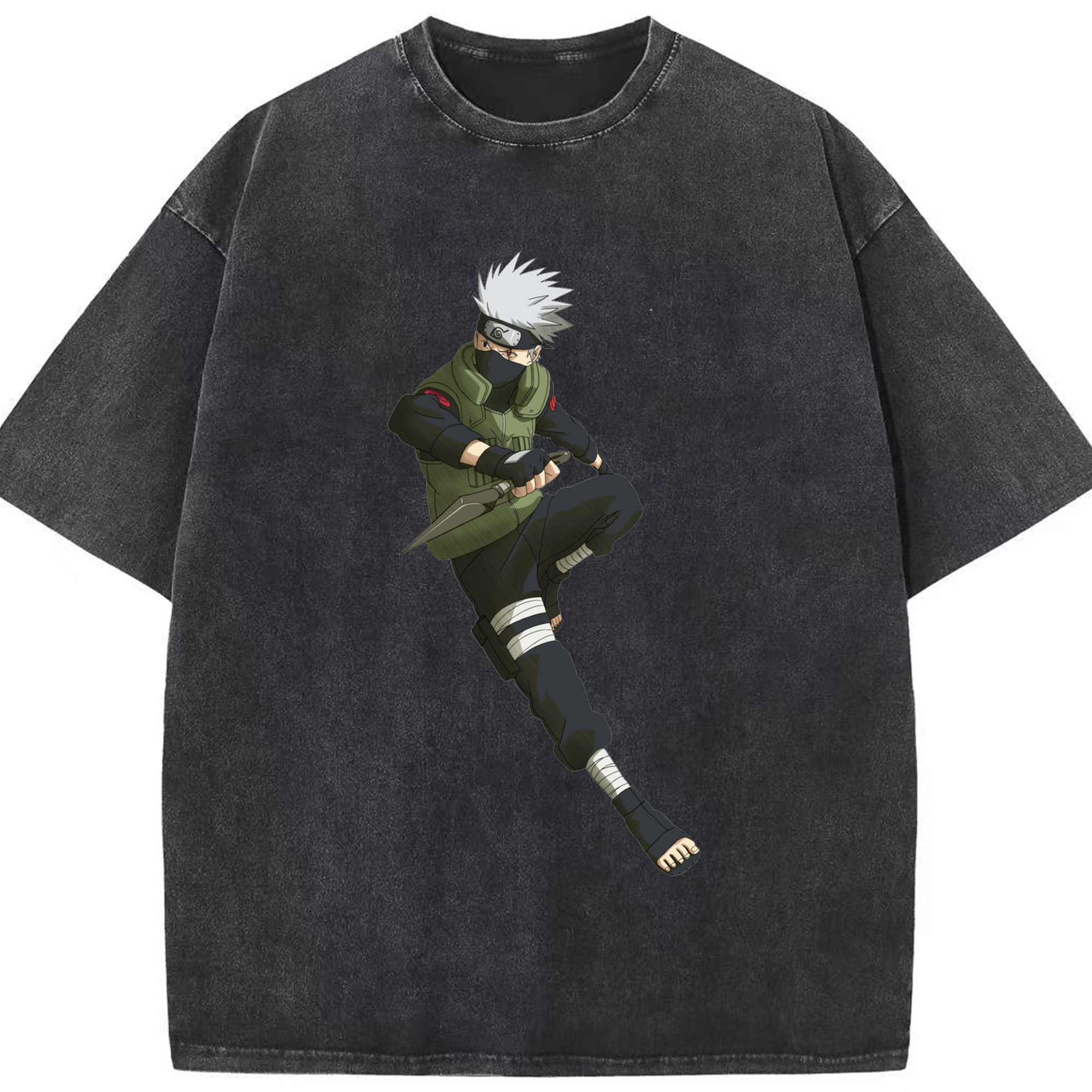（画像用） NARUTO -ナルト- はたけ カカシ Hatake Kakashi 綿100% ヴィンテージ風 半袖Tシャツ（フロントプリント）