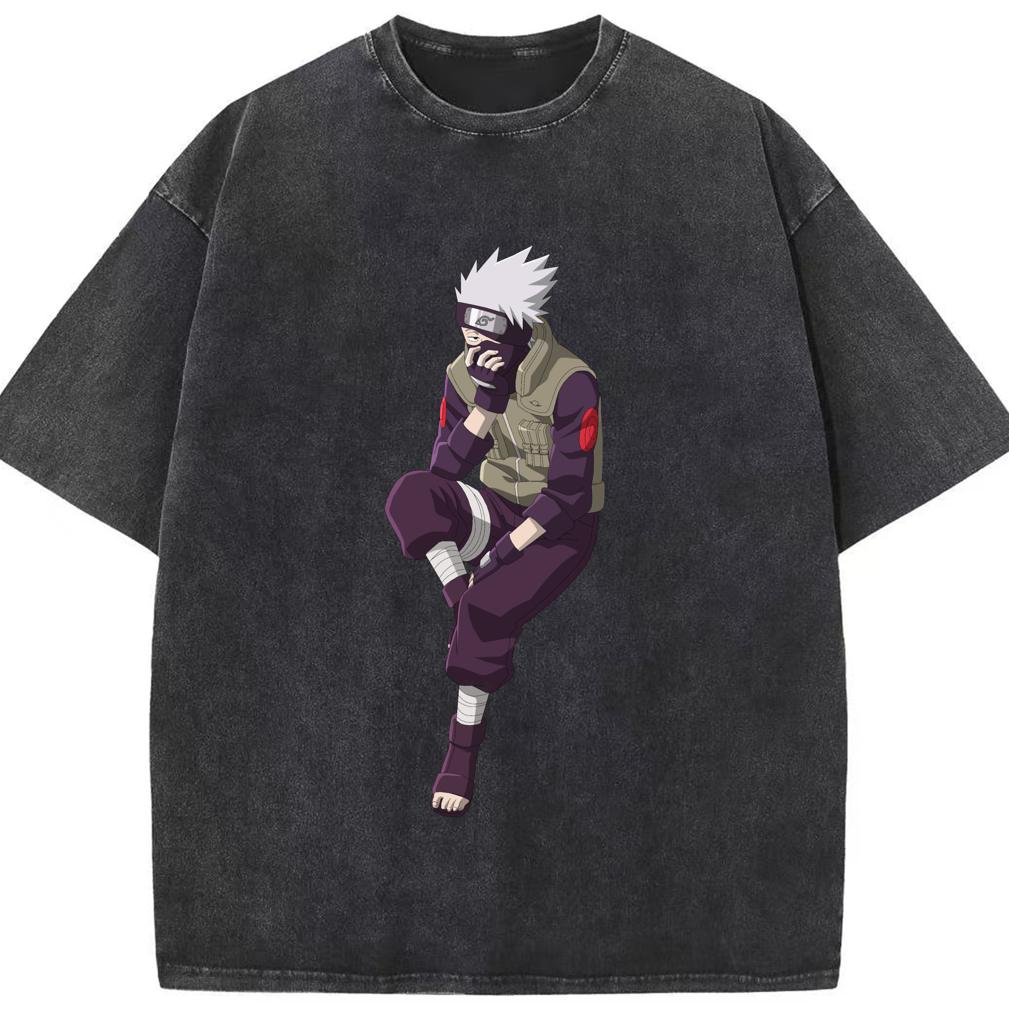 （画像用） NARUTO -ナルト- はたけ カカシ Hatake Kakashi 綿100% ヴィンテージ風 半袖Tシャツ（フロントプリント）