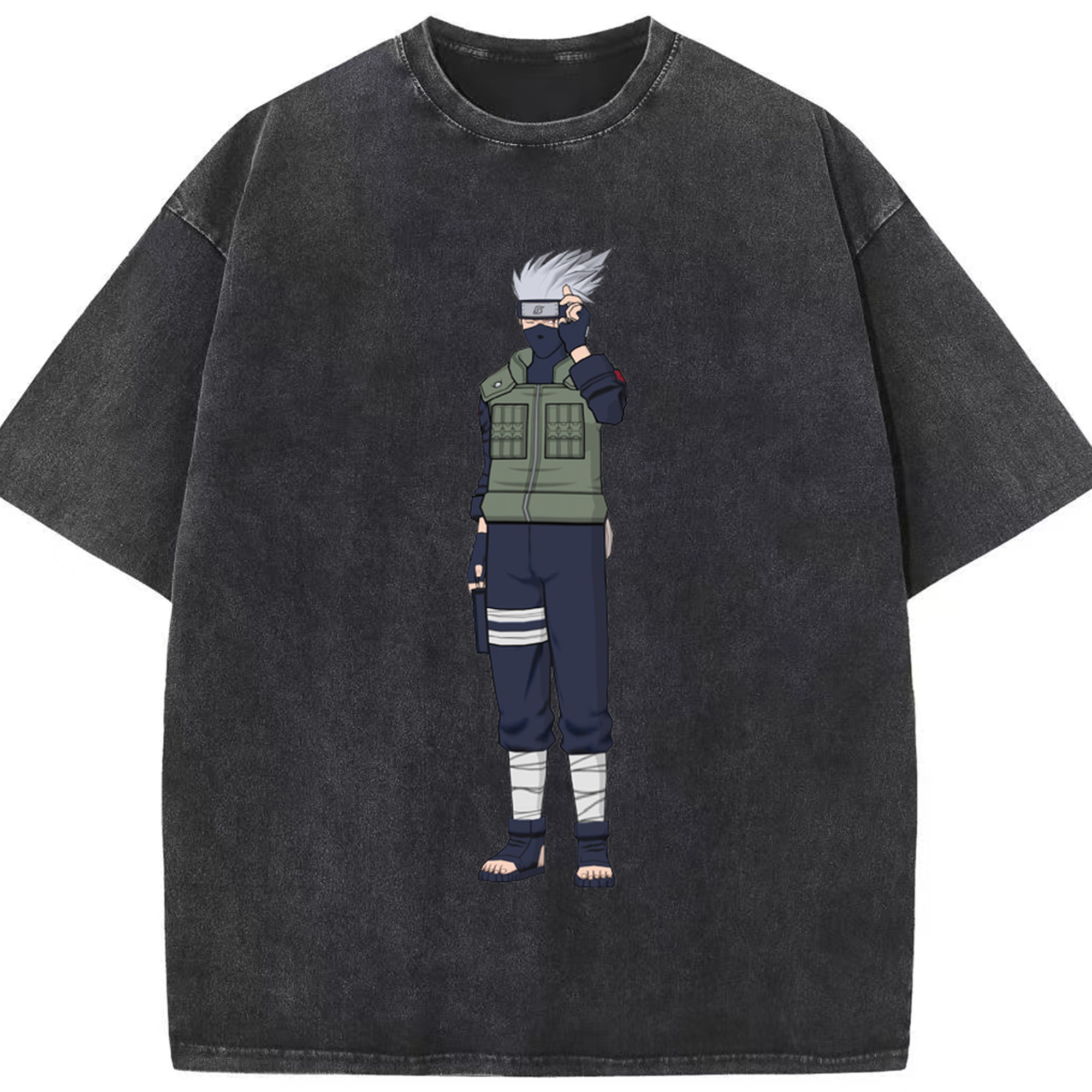 （画像用） NARUTO -ナルト- はたけ カカシ Hatake Kakashi 綿100% ヴィンテージ風 半袖Tシャツ（フロントプリント）