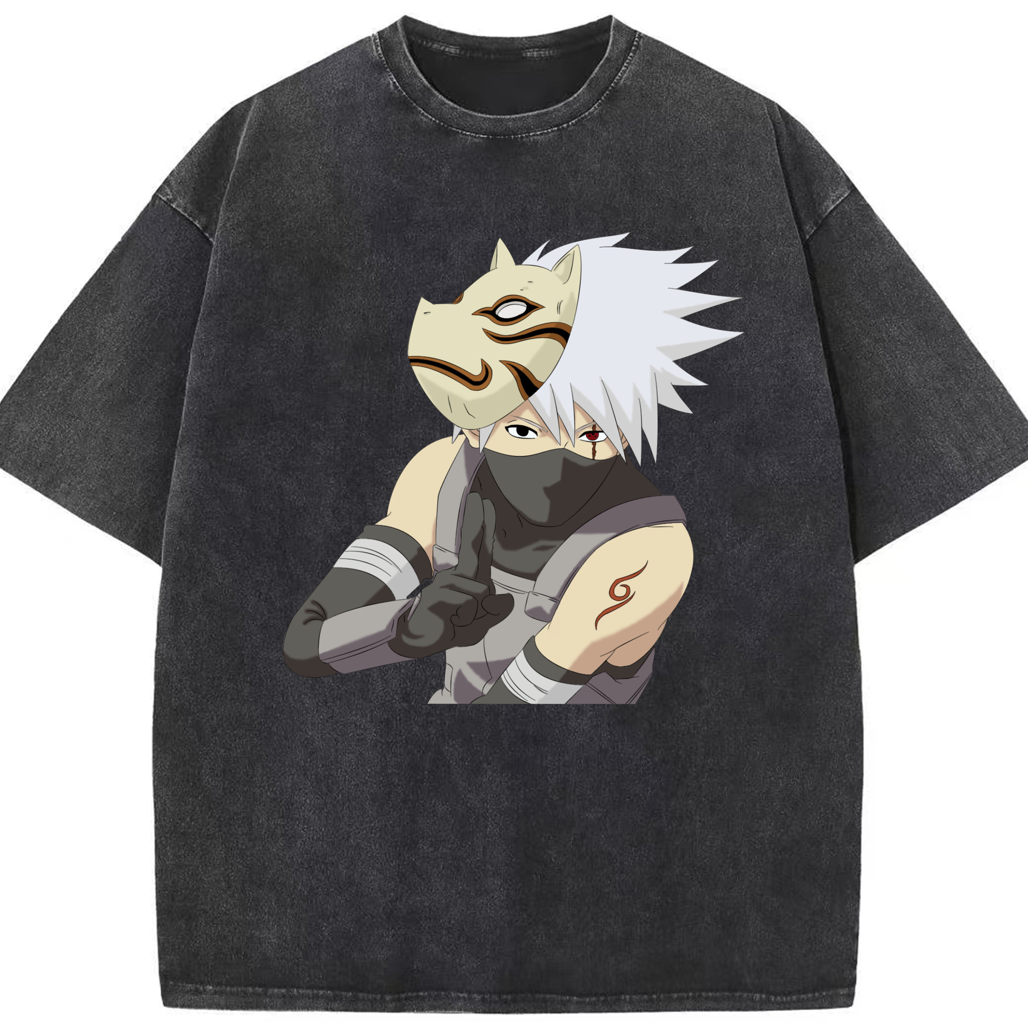 （画像用） NARUTO -ナルト- はたけ カカシ Hatake Kakashi 綿100% ヴィンテージ風 半袖Tシャツ（フロントプリント）