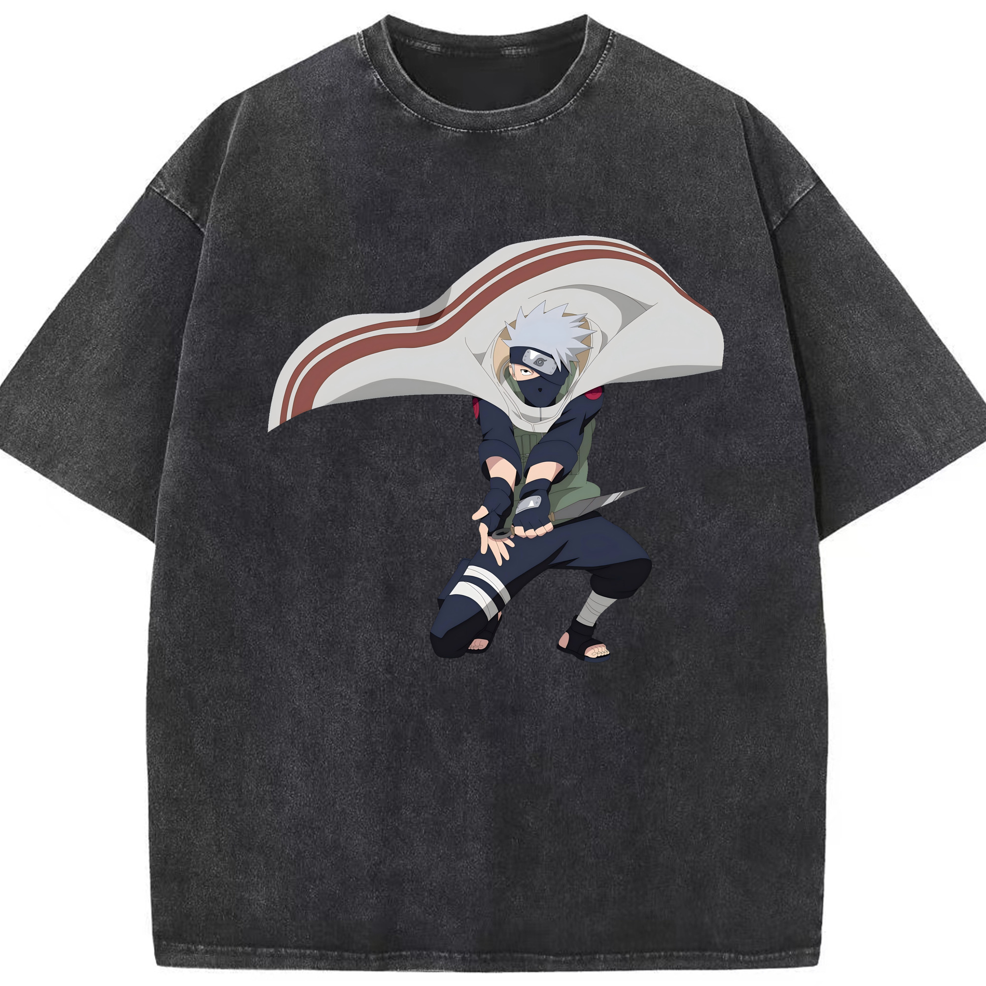 （画像用） NARUTO -ナルト- はたけ カカシ Hatake Kakashi 綿100% ヴィンテージ風 半袖Tシャツ（フロントプリント）