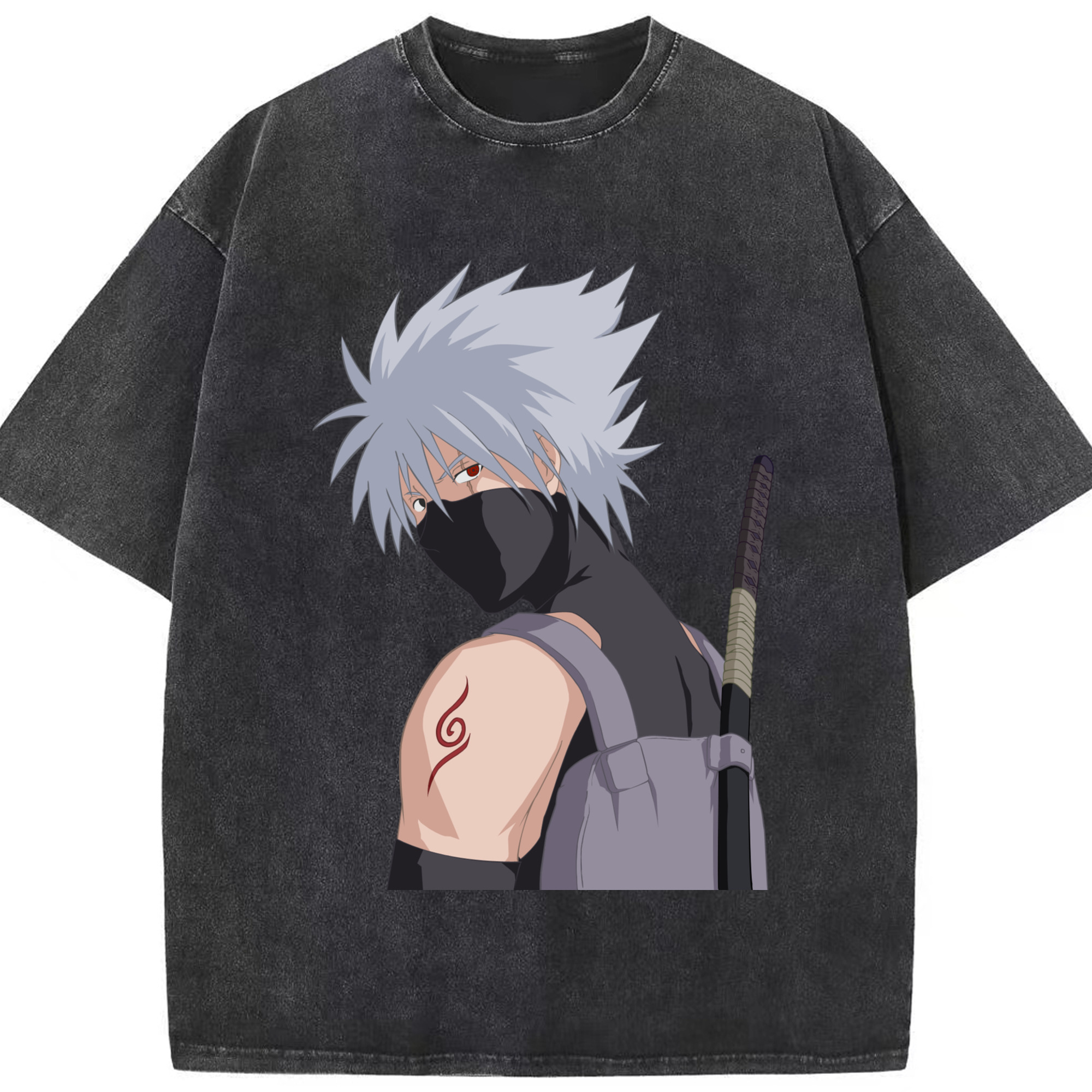 （画像用） NARUTO -ナルト- はたけ カカシ Hatake Kakashi 綿100% ヴィンテージ風 半袖Tシャツ（フロントプリント）