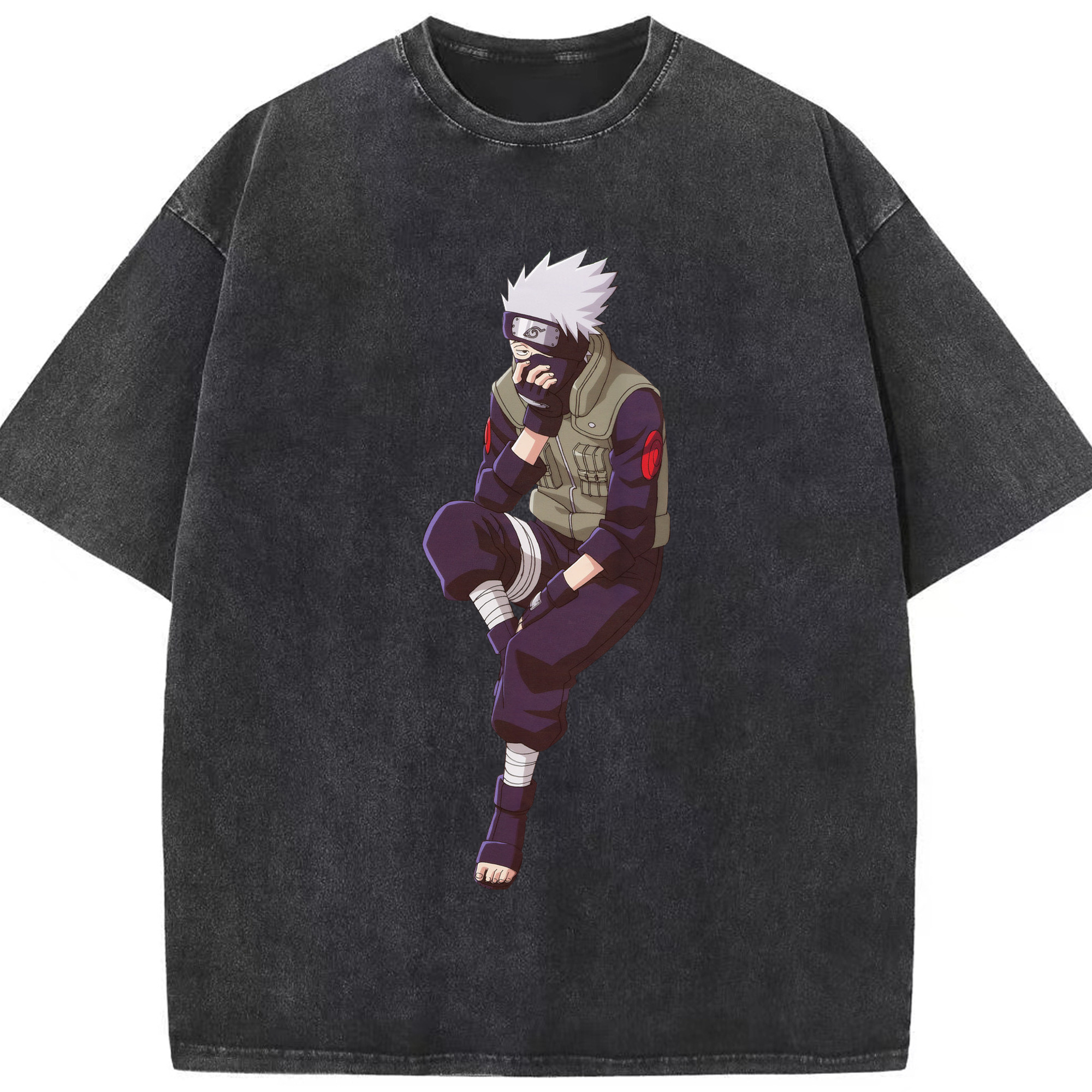 （画像用） NARUTO -ナルト- はたけ カカシ Hatake Kakashi 綿100% ヴィンテージ風 半袖Tシャツ（フロントプリント）