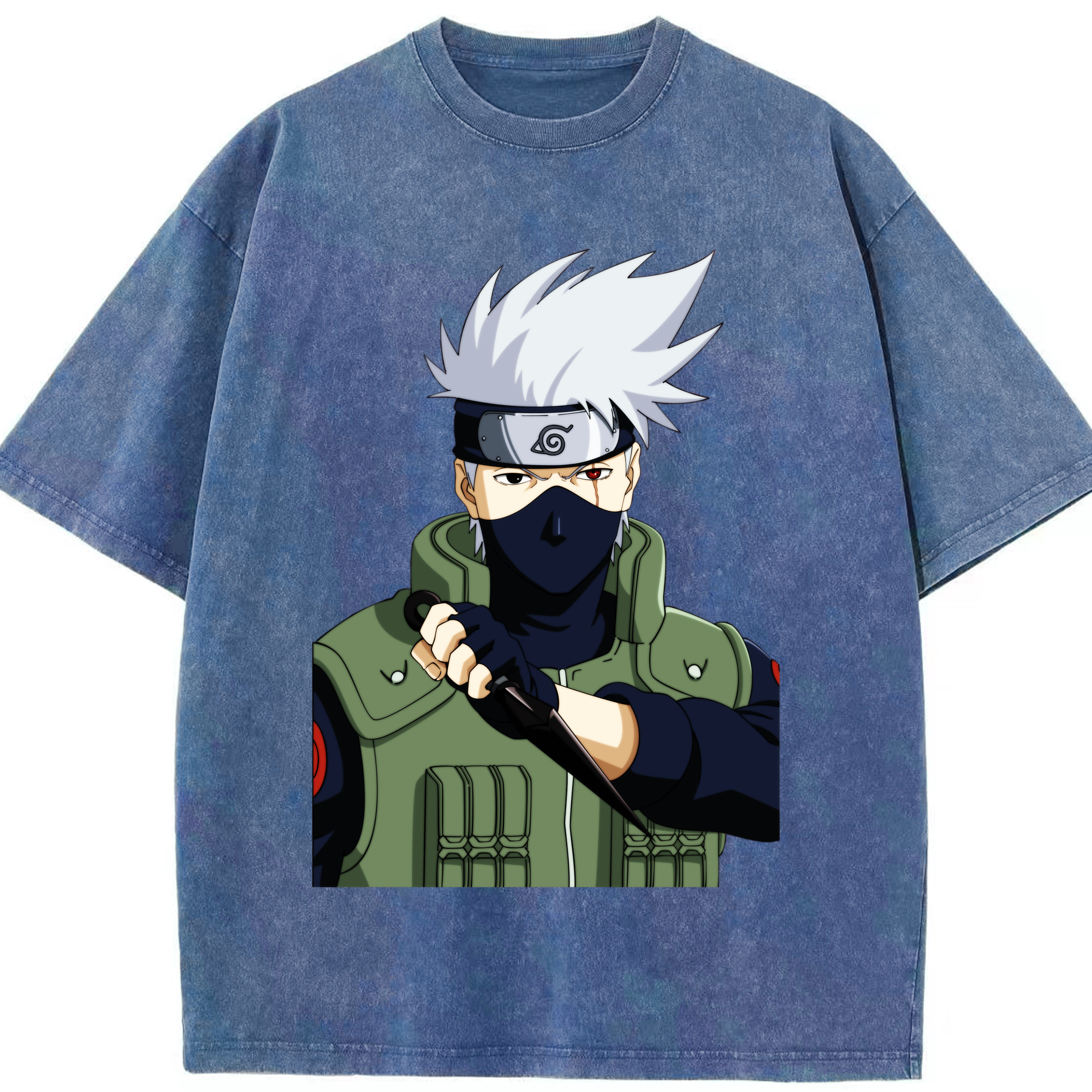 （画像用） NARUTO -ナルト- はたけ カカシ Hatake Kakashi 綿100% ヴィンテージ風 半袖Tシャツ（フロントプリント）