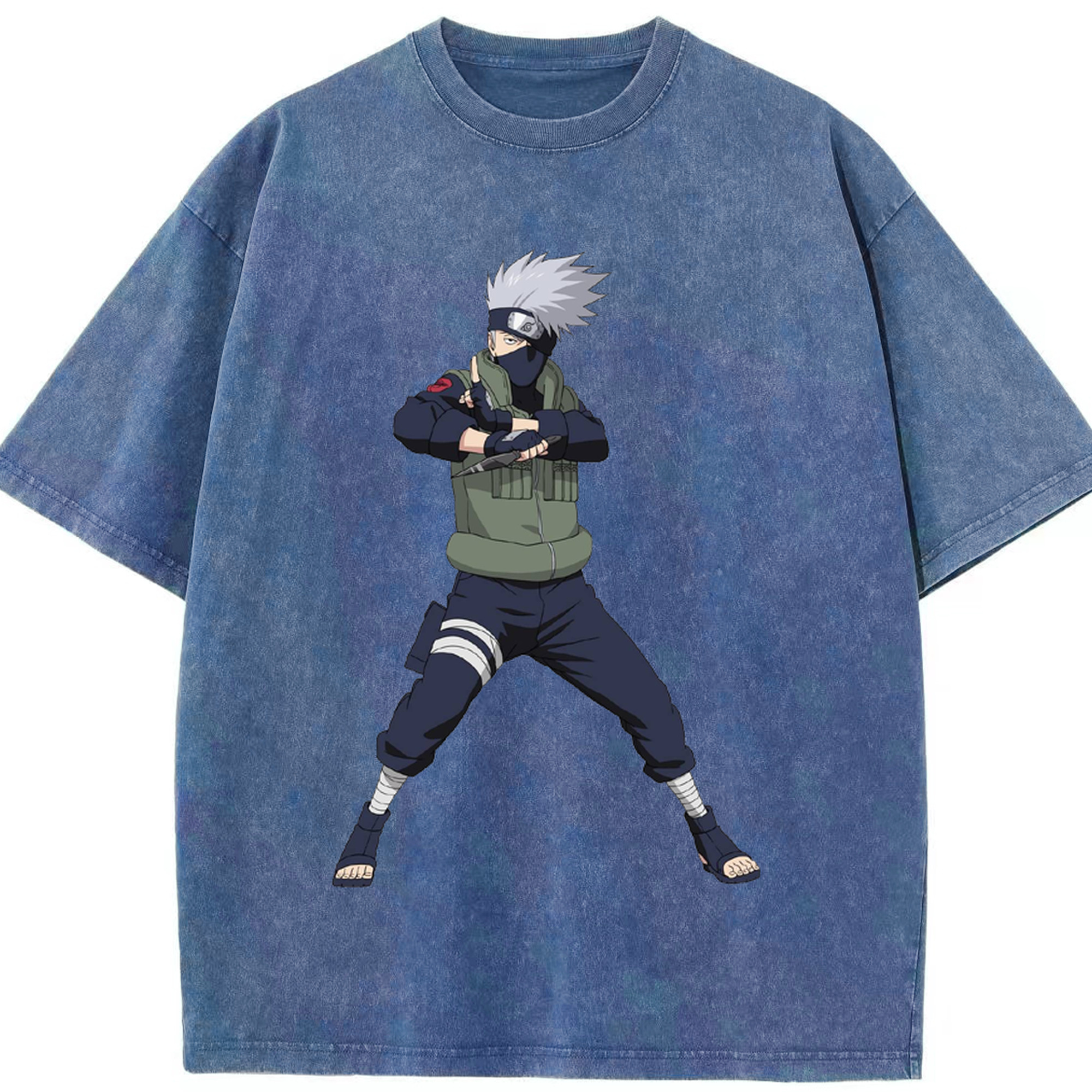 （画像用） NARUTO -ナルト- はたけ カカシ Hatake Kakashi 綿100% ヴィンテージ風 半袖Tシャツ（フロントプリント）