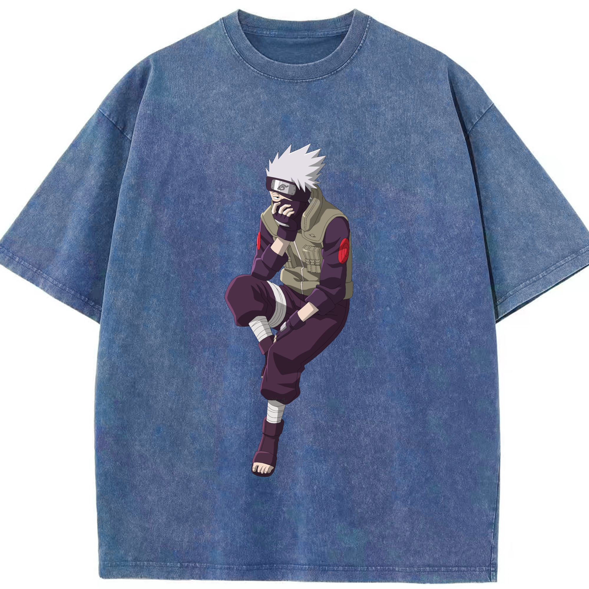 （画像用） NARUTO -ナルト- はたけ カカシ Hatake Kakashi 綿100% ヴィンテージ風 半袖Tシャツ（フロントプリント）