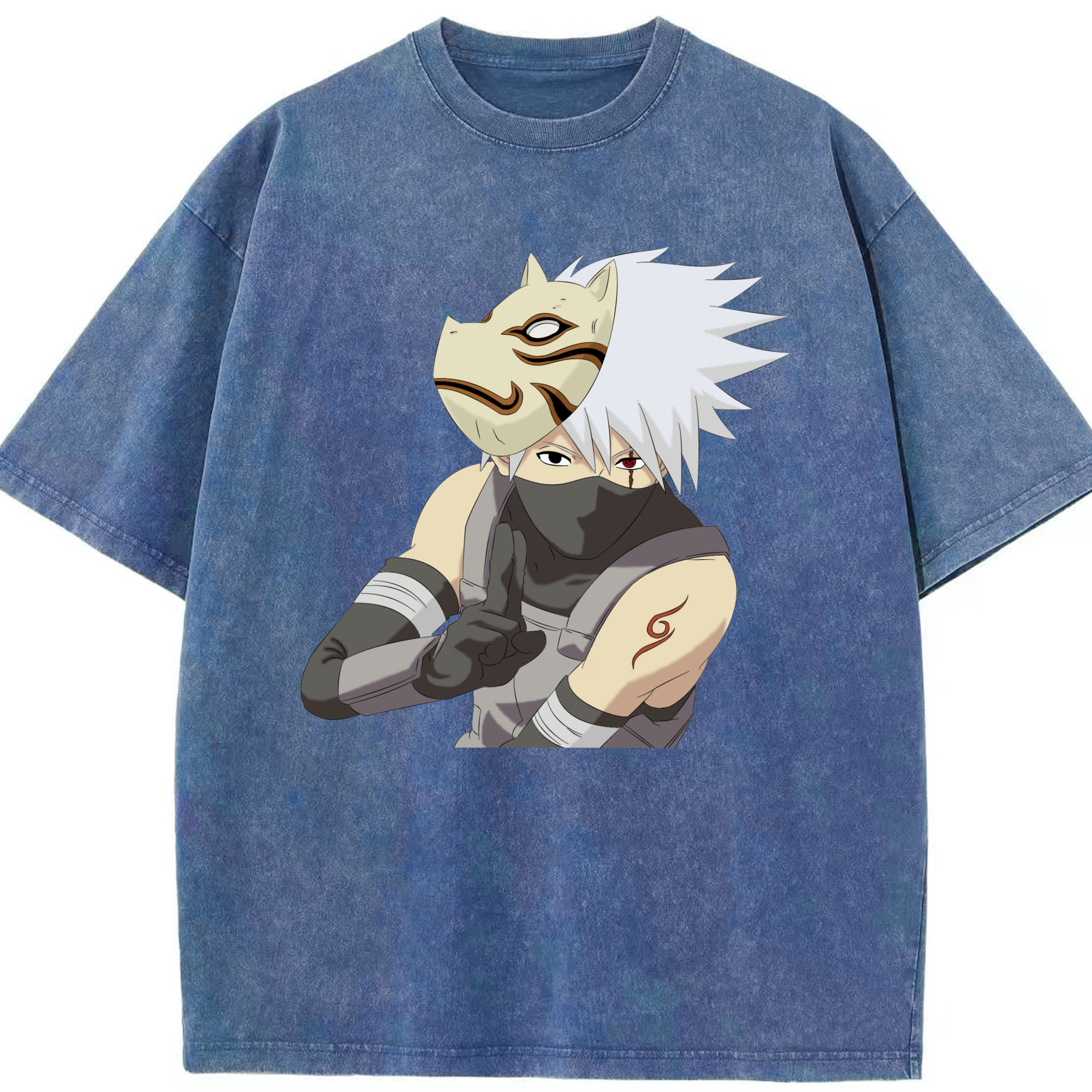 （画像用） NARUTO -ナルト- はたけ カカシ Hatake Kakashi 綿100% ヴィンテージ風 半袖Tシャツ（フロントプリント）