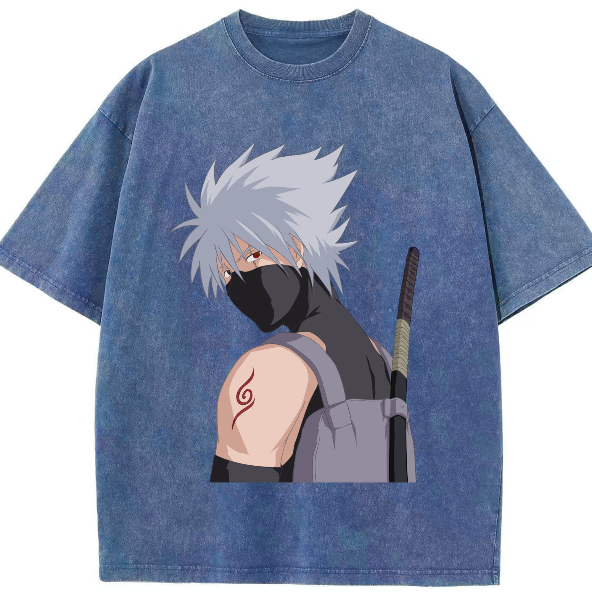 （画像用） NARUTO -ナルト- はたけ カカシ Hatake Kakashi 綿100% ヴィンテージ風 半袖Tシャツ（フロントプリント）
