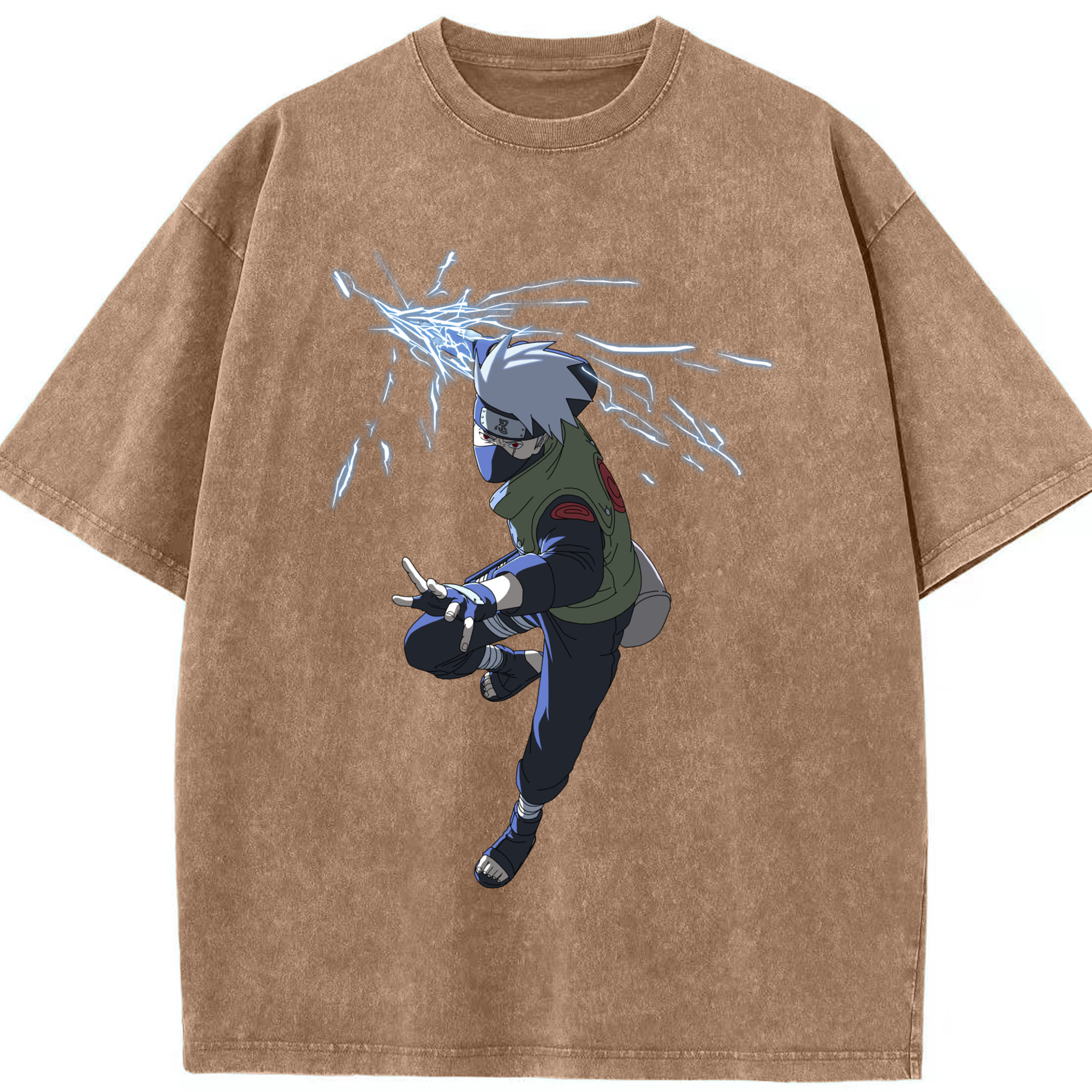 （画像用） NARUTO -ナルト- はたけ カカシ Hatake Kakashi 綿100% ヴィンテージ風 半袖Tシャツ（フロントプリント）