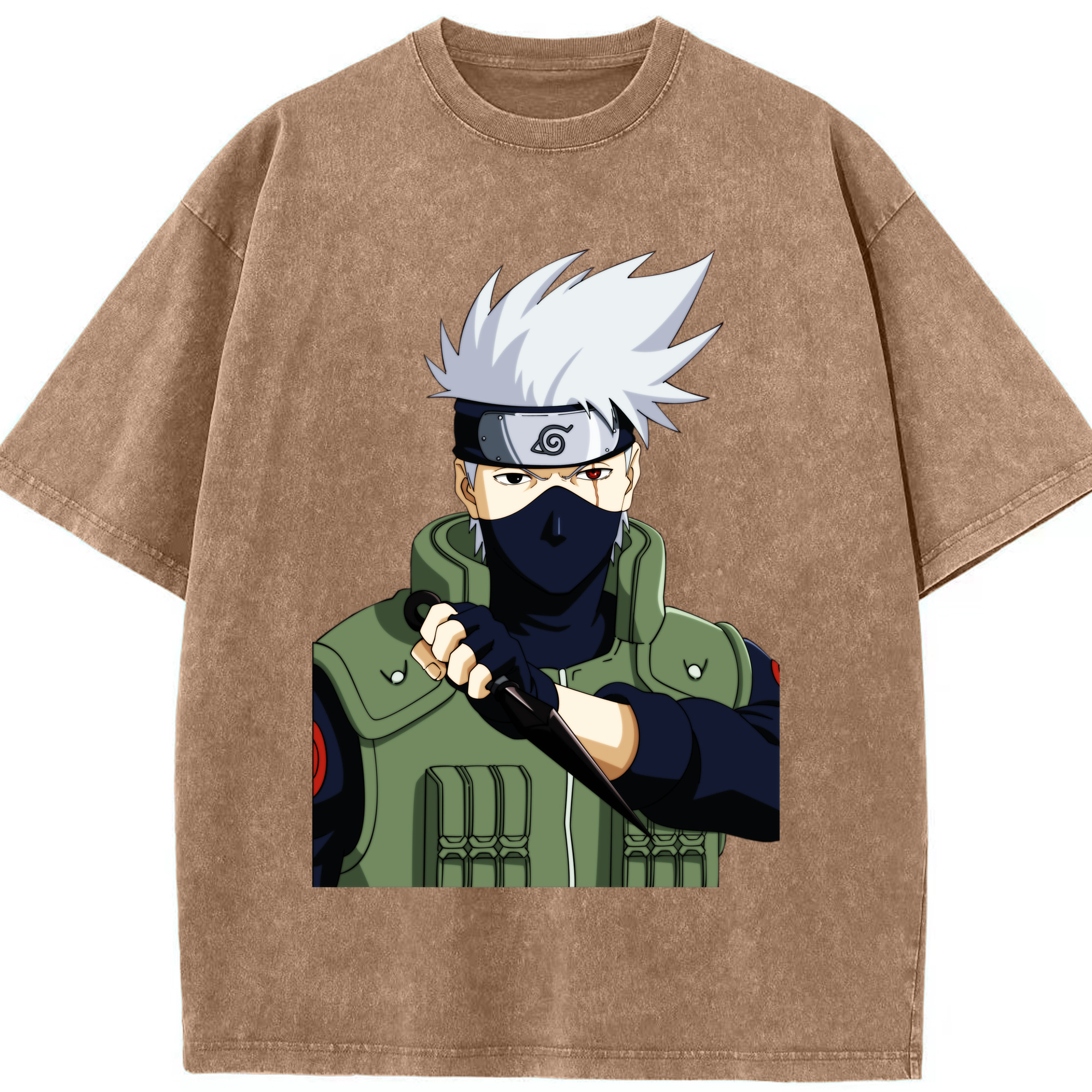 （画像用） NARUTO -ナルト- はたけ カカシ Hatake Kakashi 綿100% ヴィンテージ風 半袖Tシャツ（フロントプリント）