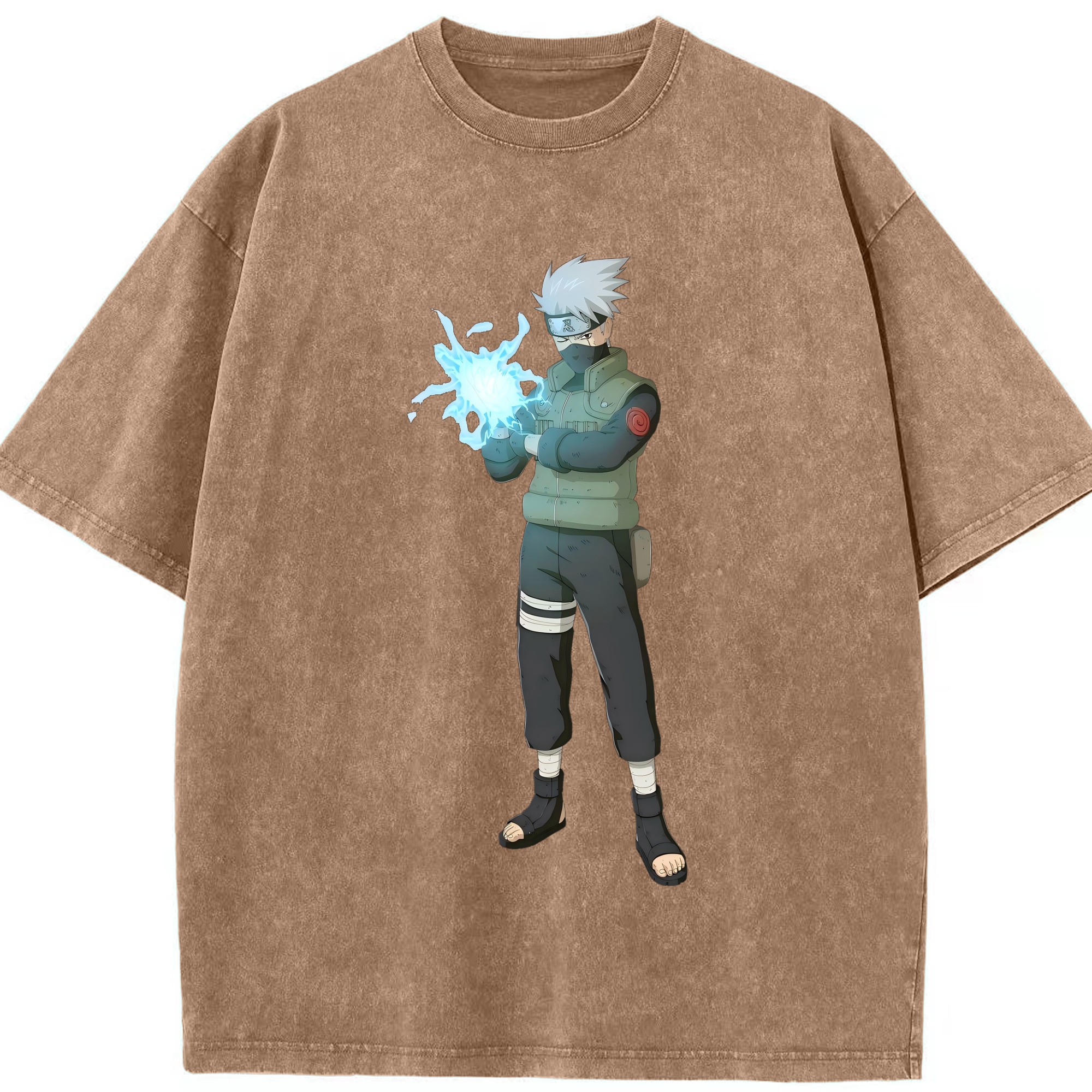 （画像用） NARUTO -ナルト- はたけ カカシ Hatake Kakashi 綿100% ヴィンテージ風 半袖Tシャツ（フロントプリント）