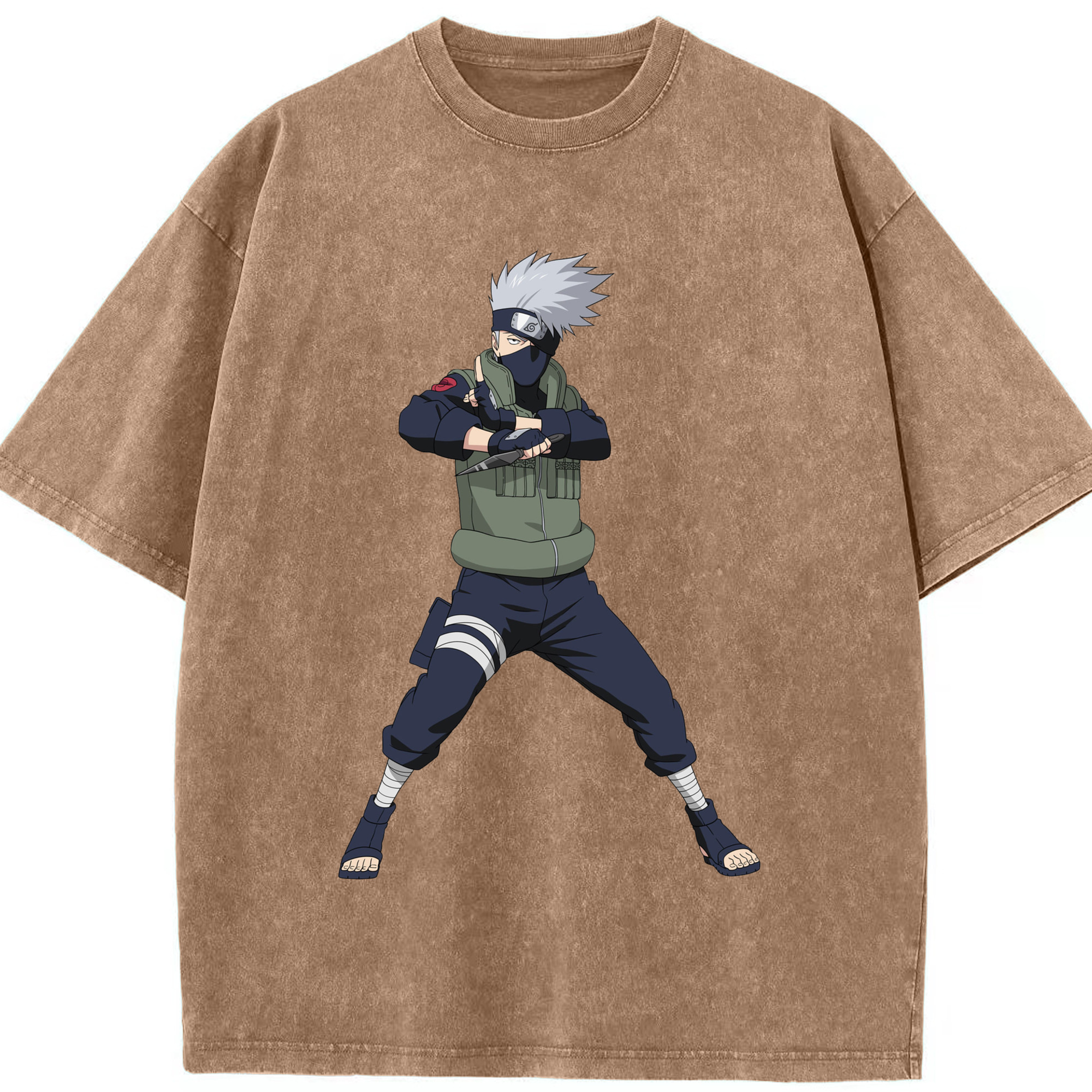 （画像用） NARUTO -ナルト- はたけ カカシ Hatake Kakashi 綿100% ヴィンテージ風 半袖Tシャツ（フロントプリント）