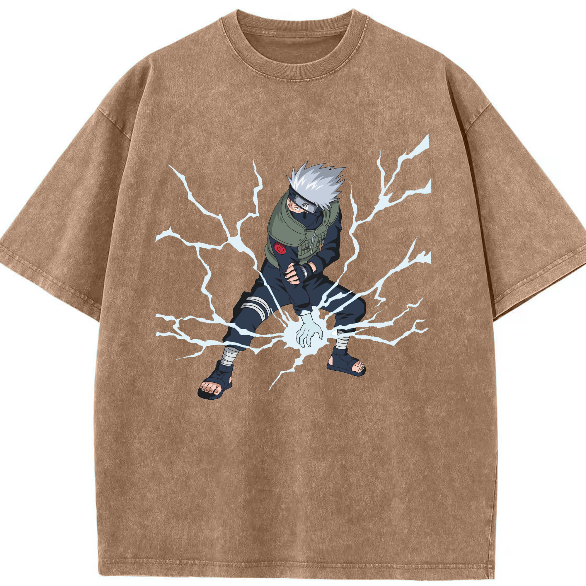 （画像用） NARUTO -ナルト- はたけ カカシ Hatake Kakashi 綿100% ヴィンテージ風 半袖Tシャツ（フロントプリント）