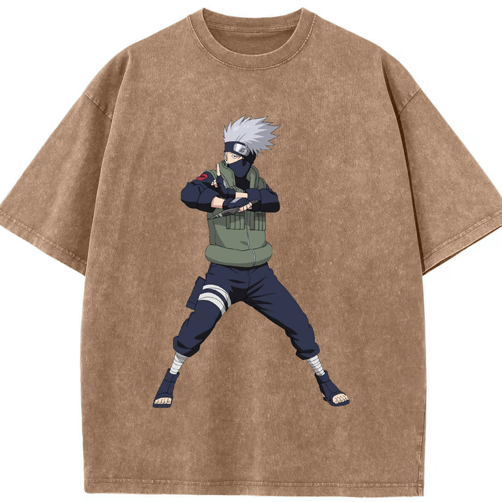 （画像用） NARUTO -ナルト- はたけ カカシ Hatake Kakashi 綿100% ヴィンテージ風 半袖Tシャツ（フロントプリント）